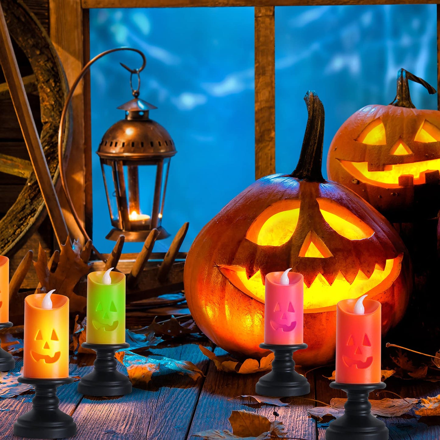 YBB 6PCS Pumpkin Candle Light, Orange Flameless Candle Lights LED Lamps Festival Decor Light for Halloween Party Table Centerpieces