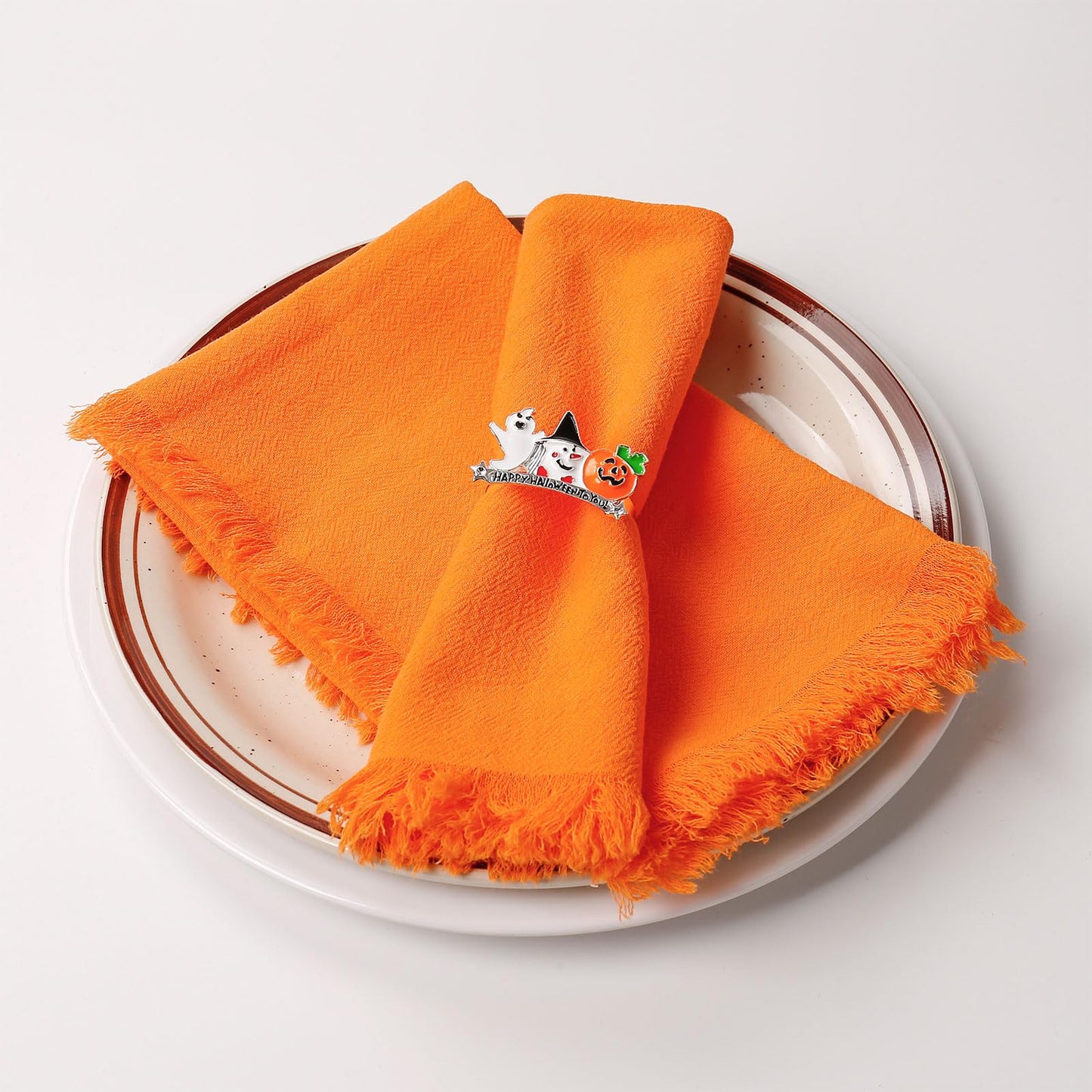 Wonlex Washable Halloween Napkins Cloth Bulk, Reusable Absorbent Soft Napkins Set of 8 with Elegant Fringe for Dinner, Weddings Decorations, Family Event Parties(8 Pack,Orange)