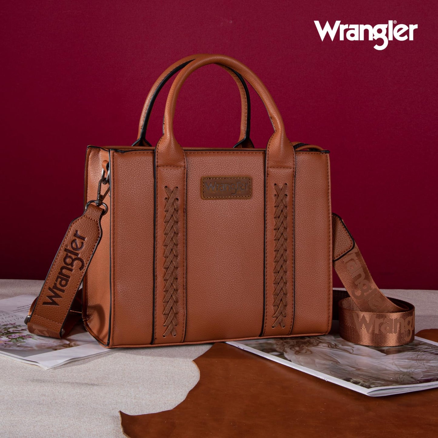 Wrangler purses for womens tote bag satchel bag womens purses and handbags for women cute trendy woman bolsa wrangler para mujer with Zipper and Pocket top handle with strap WG70-8120DBR