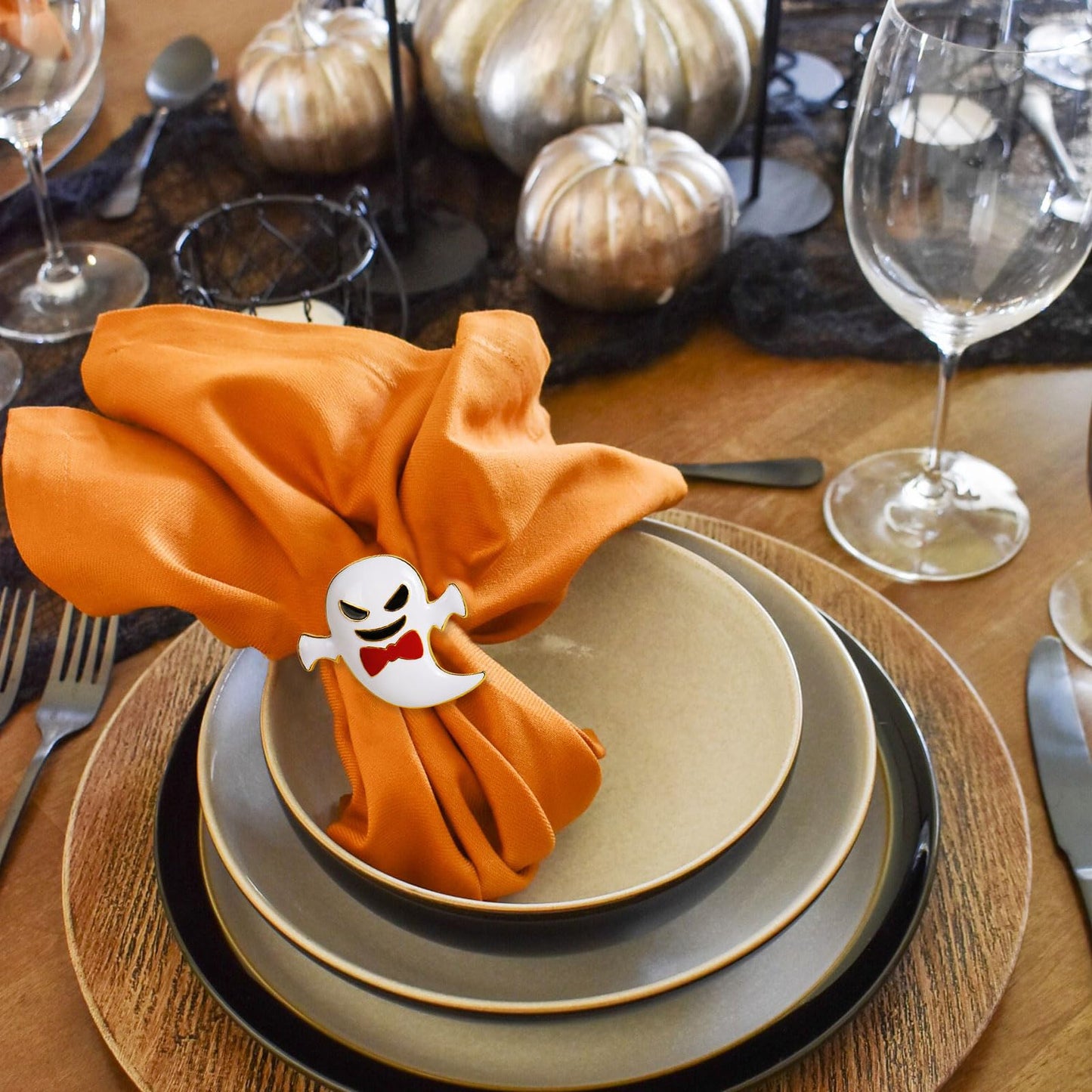 wonlex Halloween Napkin Rings Set of 6, White Ghost Napkin Buckle Holder for Thanksgiving Holiday Patty Table Decor (Elf)