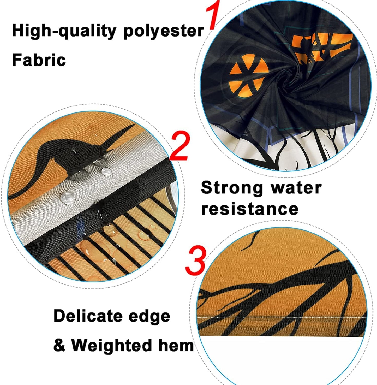 Yizheer Halloween 4Pcs Pumpkin Shower Curtain Sets with Non-Slip Rugs, Toilet Lid Cover and Bath Mat, Haunted House Waterproof Shower Curtains Bathroom Decor Set Halloween Decor