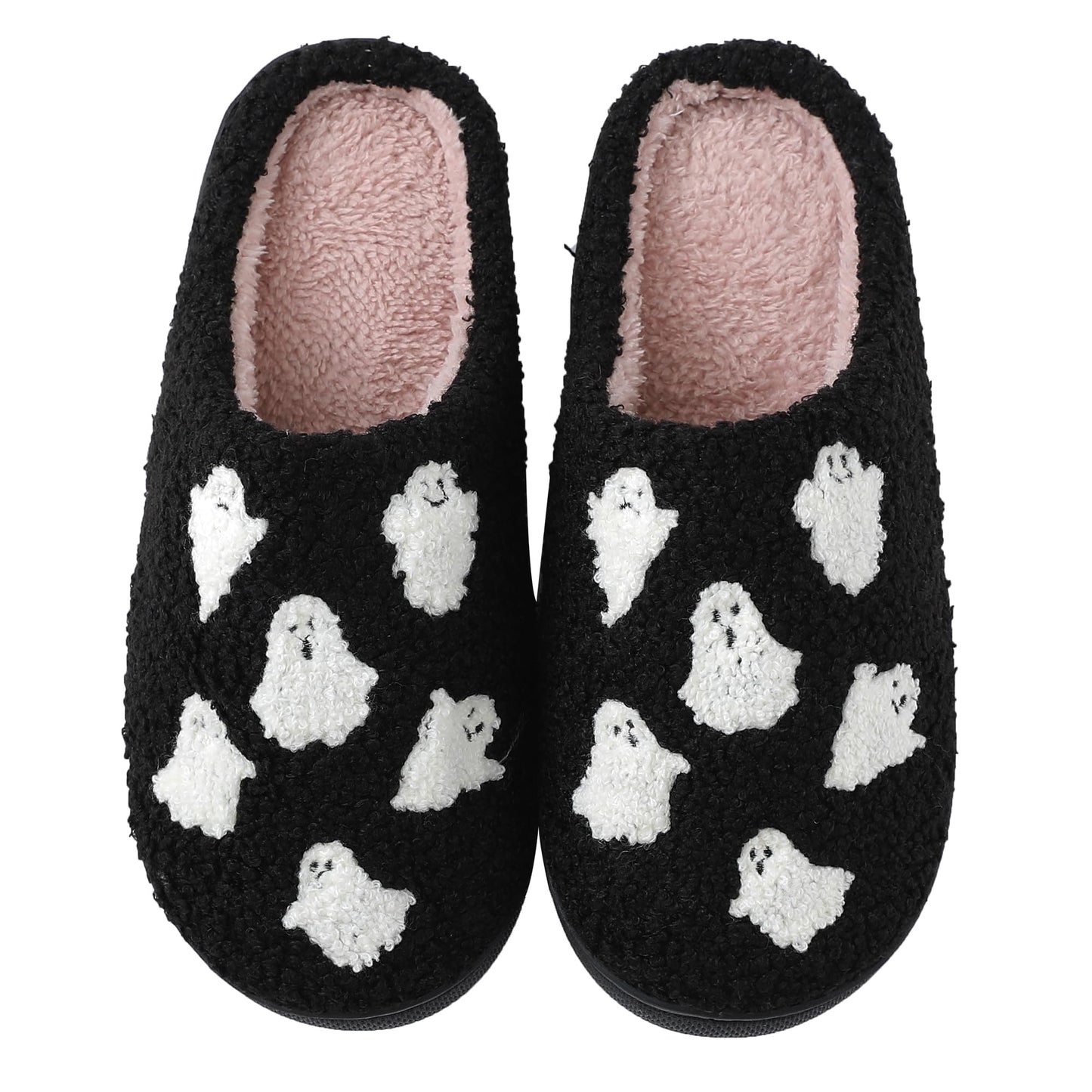 Zuiyisu Halloween/Christmas Slippers for Women Men, Soft Plush Fuzzy Winter holiday slippers, Retro Cozy House Slippers, Comfy Bedroom Indoor Outdoor Shoes, Halloweenghost
