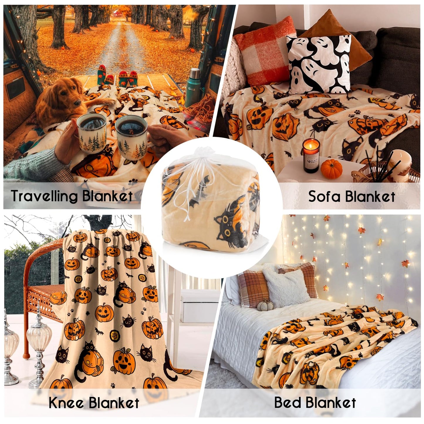 Yiyhuxf Halloween Blanket,Fall Halloween Black Cats Pumpkins Bats Spiders Fleece Blankets, for Women Flannel Throw Blanket for Home Living Room Couch Bed Chair or Dorm Decor 60"x50"