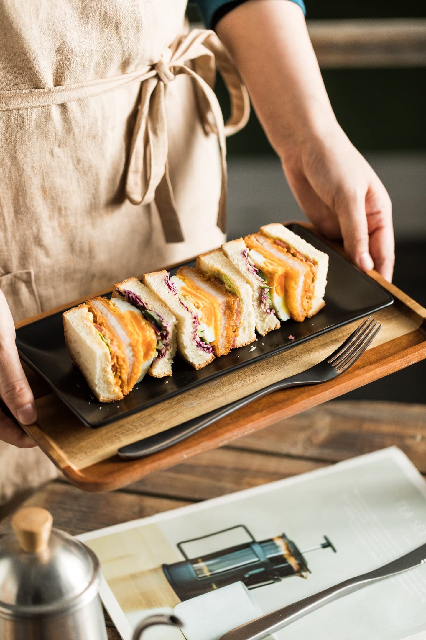 YHOSSEUN Ceramic Serving Platters Set of 4, Rectangular Serving Platters and Trays for Food, Sushi, 9.8 In Serving Dishes for Entertaining, Matte Black Serving Plate Halloween Table Decor