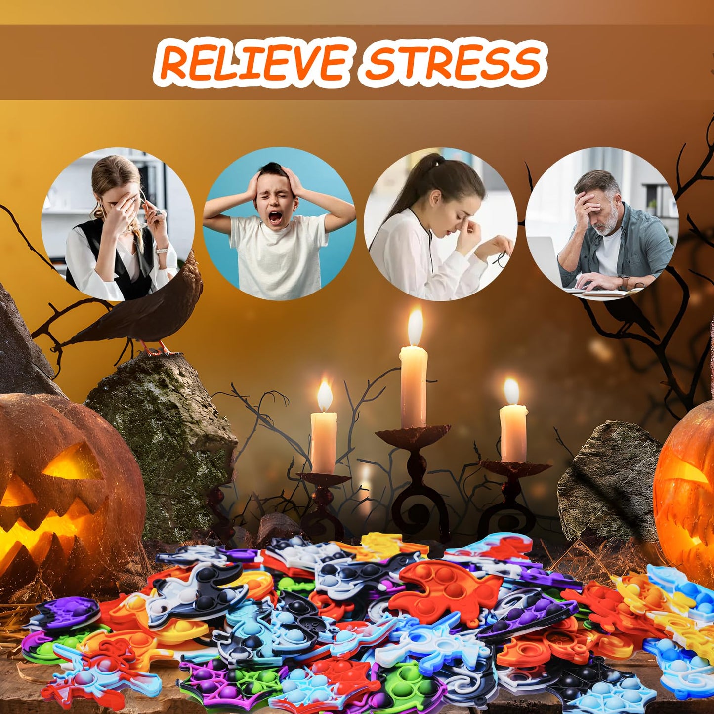 ZEAYOU 80Pcs Halloween Party Favors for Kids, Halloween Fidgets Toys with Mini Pop Keychain, Halloween Fidget Sensory Pop Toys, Classroom Prizes Box, Treasure Chest Treat Bags Gifts, Stress Relief