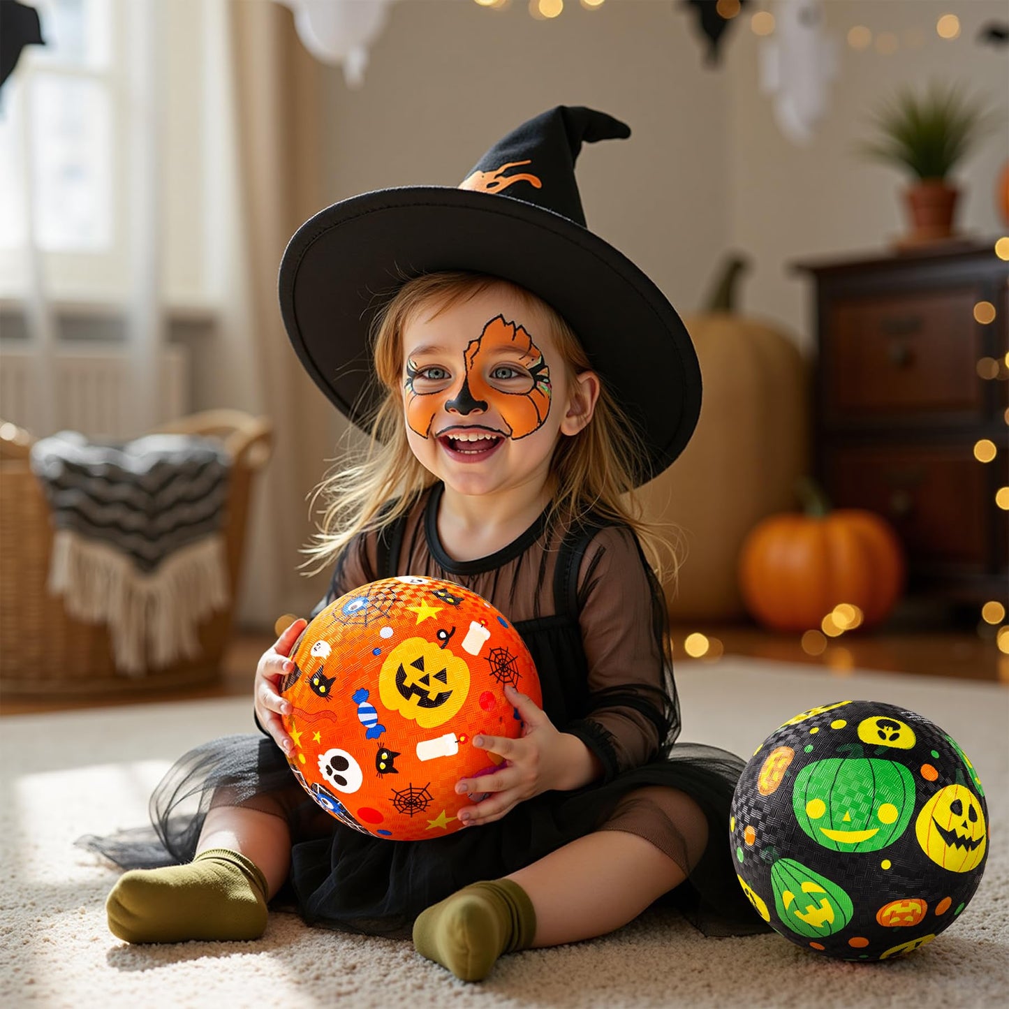 ZOOJOY Pack of 2 Cartoon Playground Balls, Halloween Balls for Toddler 3-12, 8.5" Rubber Ball Bouncy Kickball, Indoor & Outdoor Game Toys for Boys Girls with Pump
