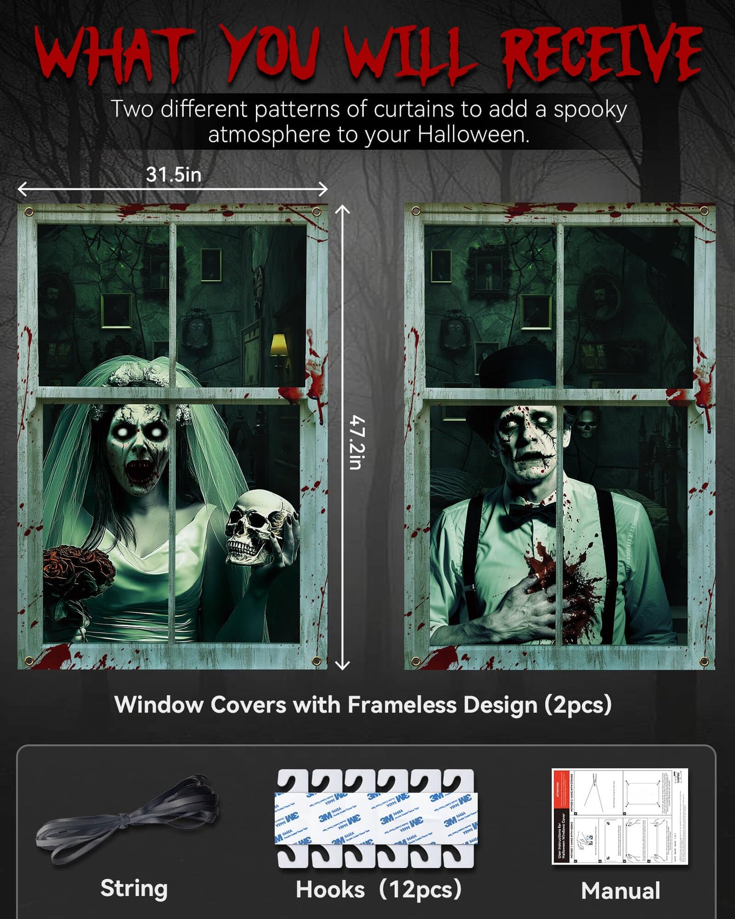 YUSPENYE 2 Pack of Halloween Newlyweds Ghost Window Door Cover, Halloween Decoration, Party Decors