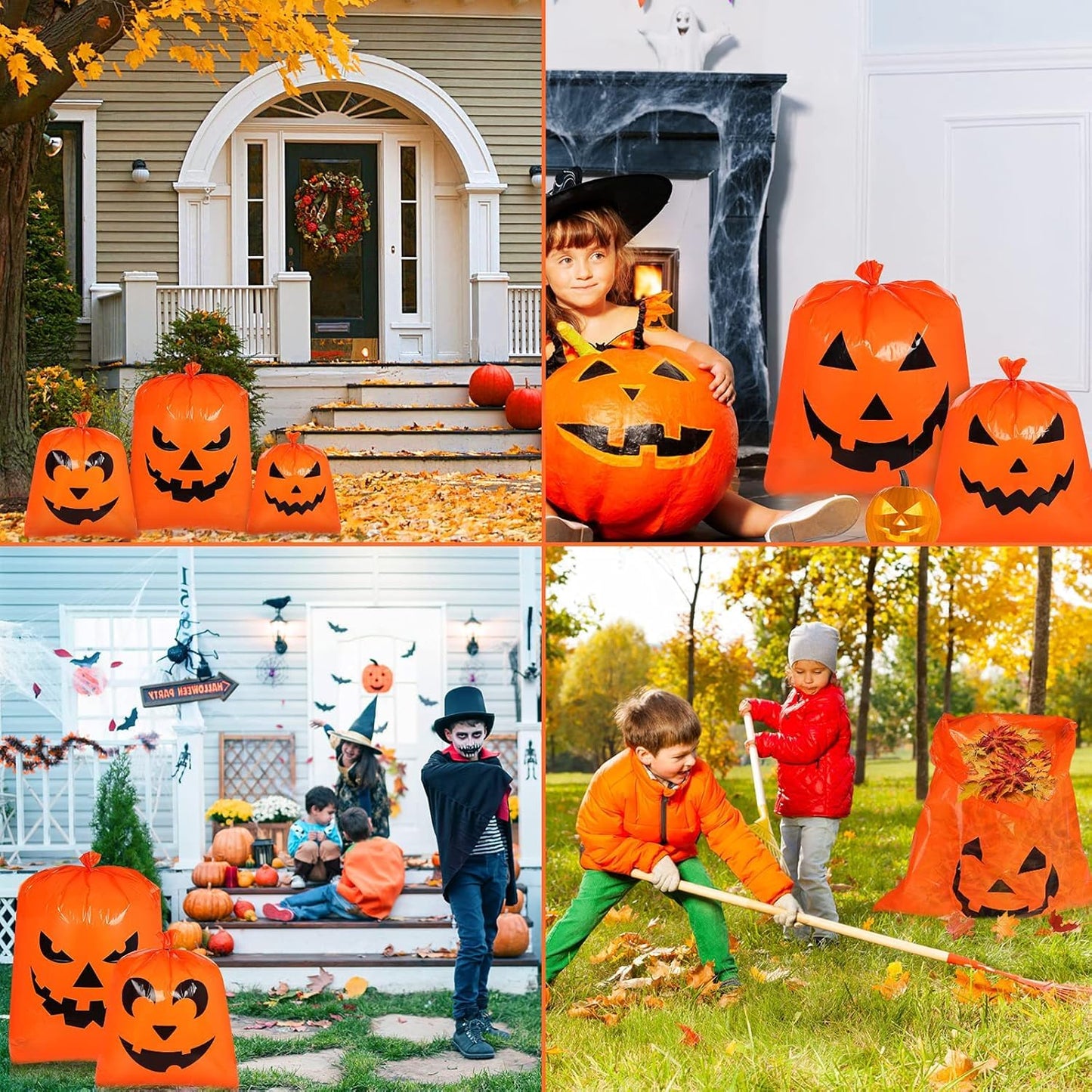 12Pcs Halloween Pumpkin Lawn Bags - Halloween Decorations Leaf Bags with 5 Designs, Halloween Party Favors Fall Halloween Trash Bags with Twist Ties for Yard Lawn Garden Halloween Decorations Outdoor