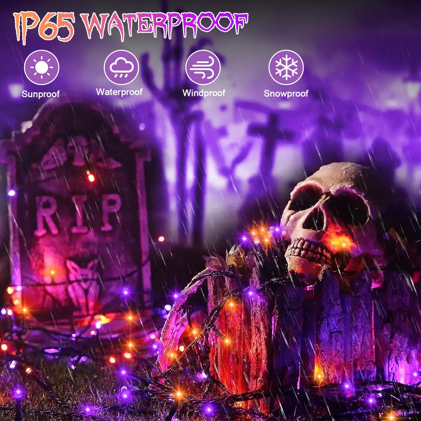 4 Pack Orange Purple Halloween String Lights Battery Operated, Each 16.4Ft 50 LED Indoor Halloween Lights with Timer 8 Modes for Party Yard Patio Decoration