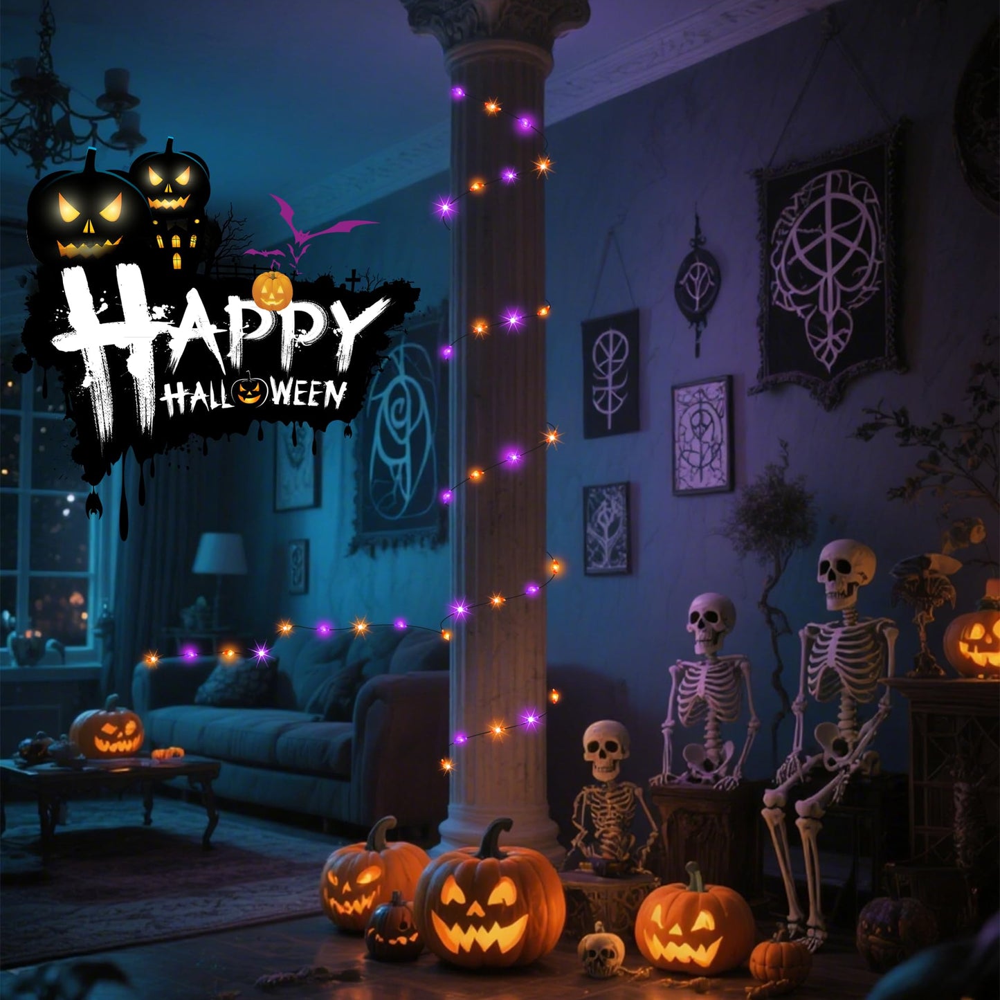 200LED Solar Halloween Lights,78FT Orange& Purple String Lights,Solar Fairy Lights with 8 Modes, Halloween Lights Outdoor Waterproof for Bedroom Patio Garden Party Yard Decoration