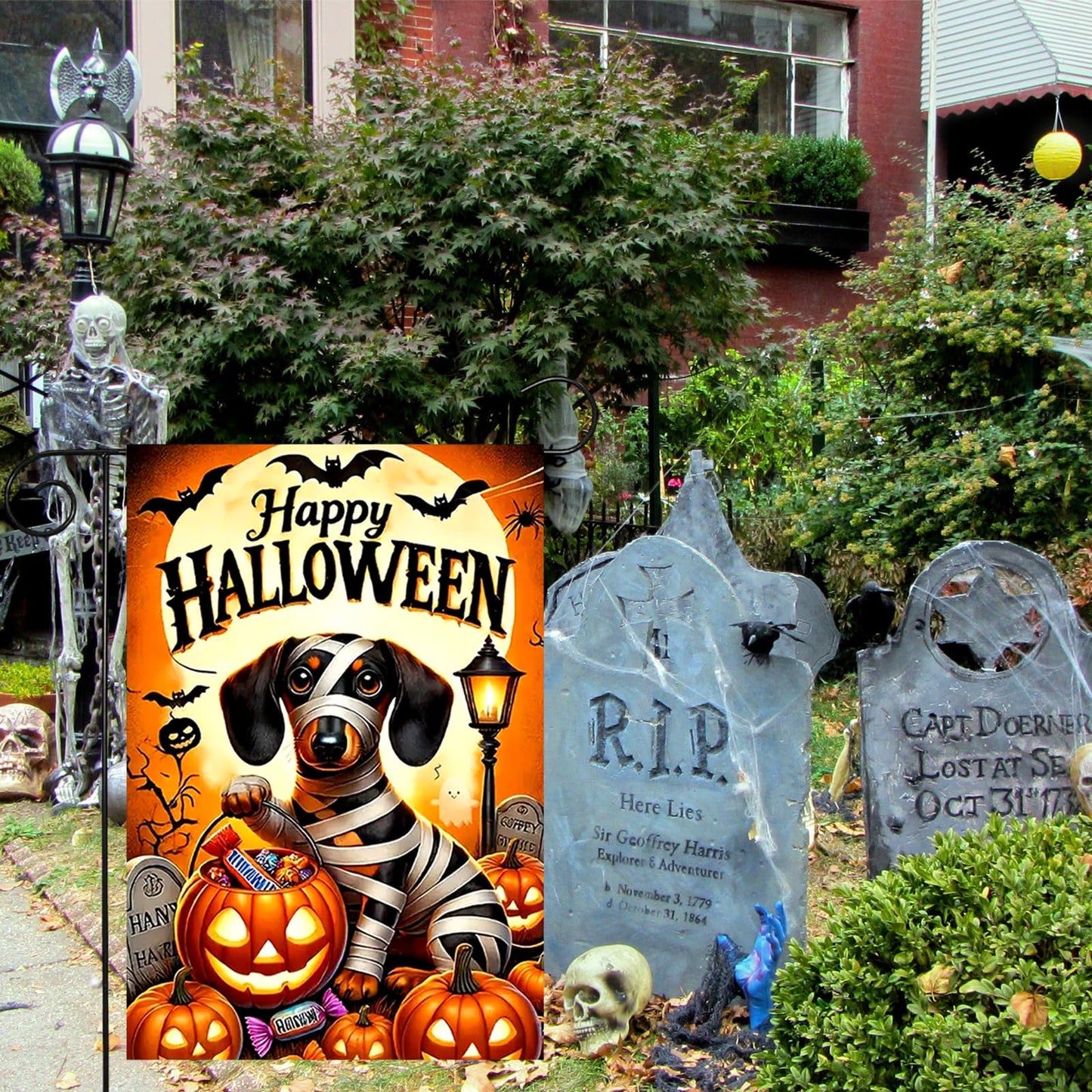 YBHWOGI Halloween Dog Garden Flag 12x18 Inch Double Sided Pumpkin Garden Flag Halloween Decorative Yard Flag for Outside, Patio, Porch and Lawn
