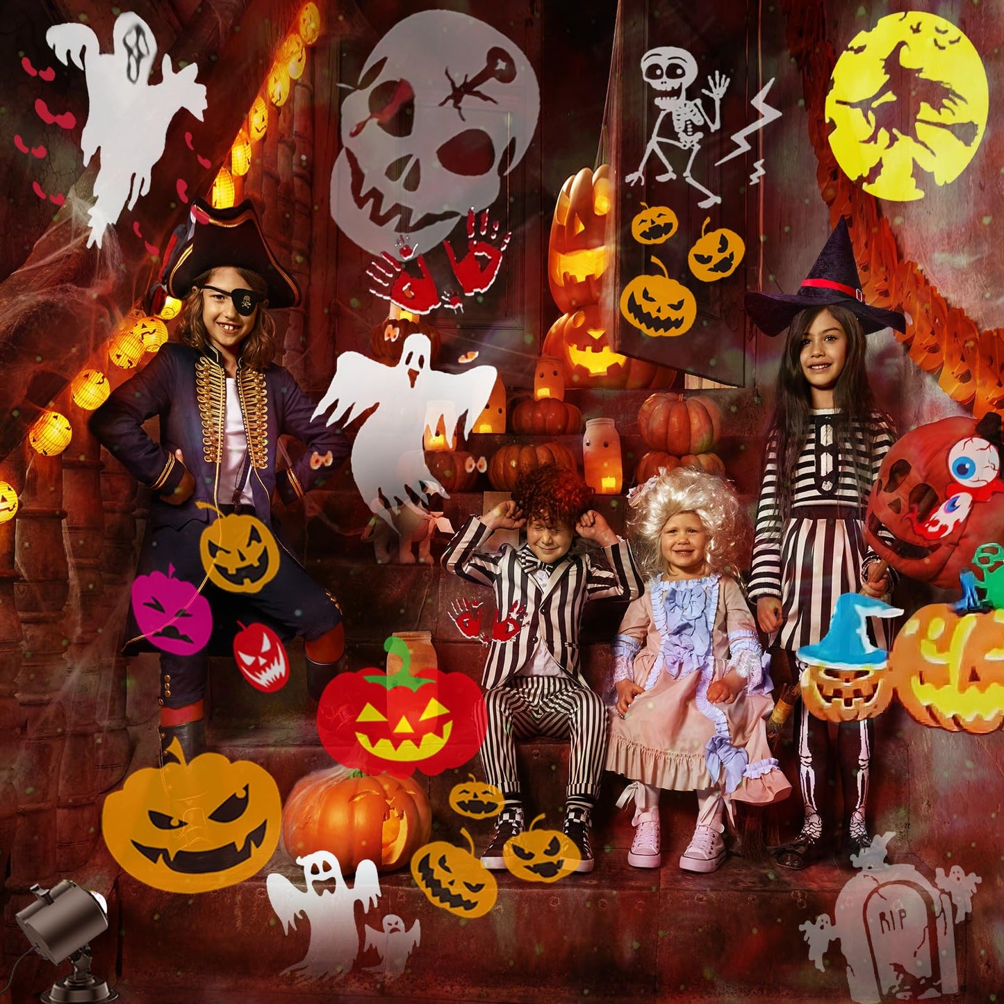 2025 Upgraded Brighter Halloween Decorations Projector Lights for Home, Display 8 Patterns at A Time (Ocean Wave & Patterns), 8 Themes Holiday Projector Halloween’ Day House Decoration Light Show
