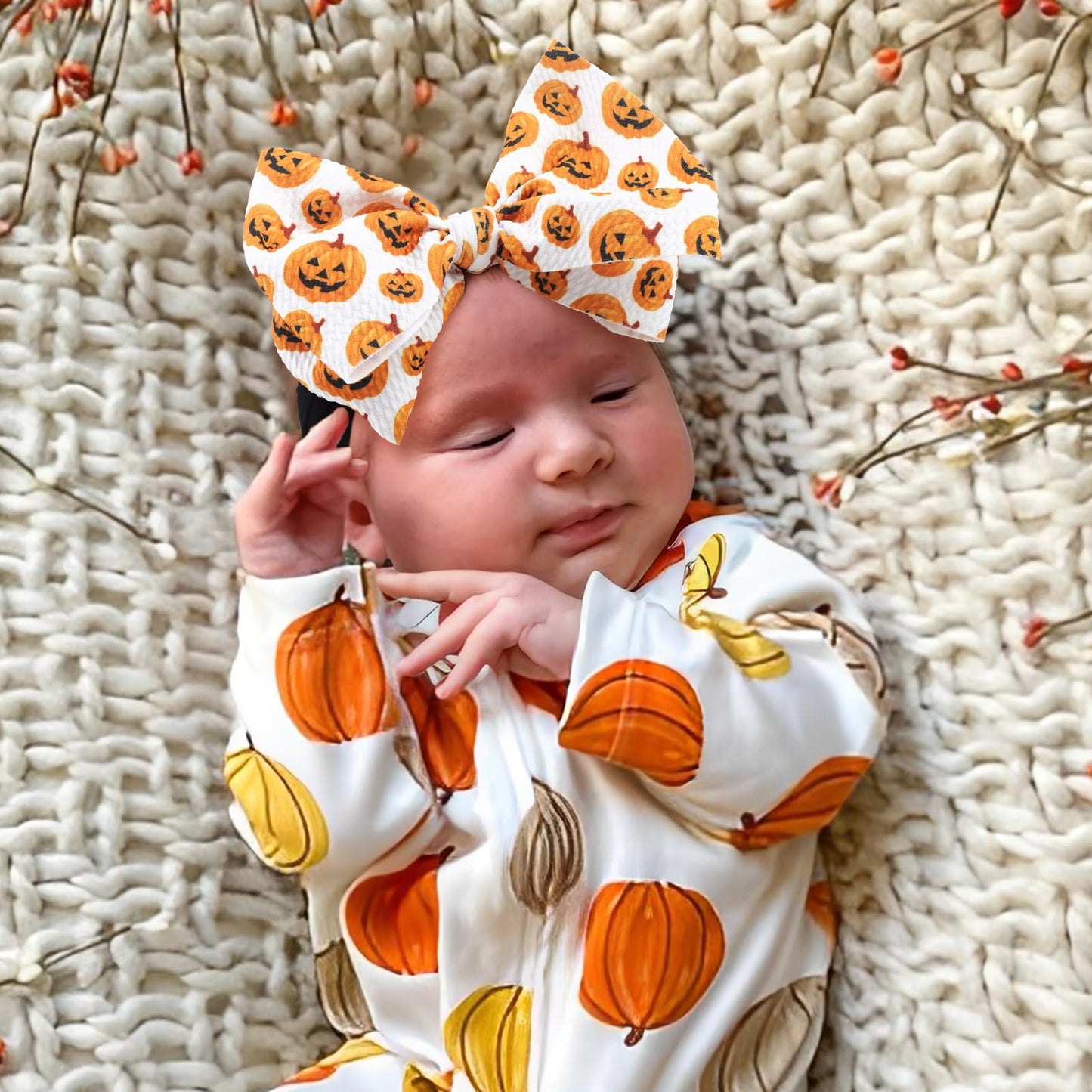 YanJie 6'' 2PCS Halloween Hair Bows Baby Girls Headbands Pumpkin Accessories Black Ghost Baby Bows Newborn Bows Nylon Hair Bows Toddler Headband