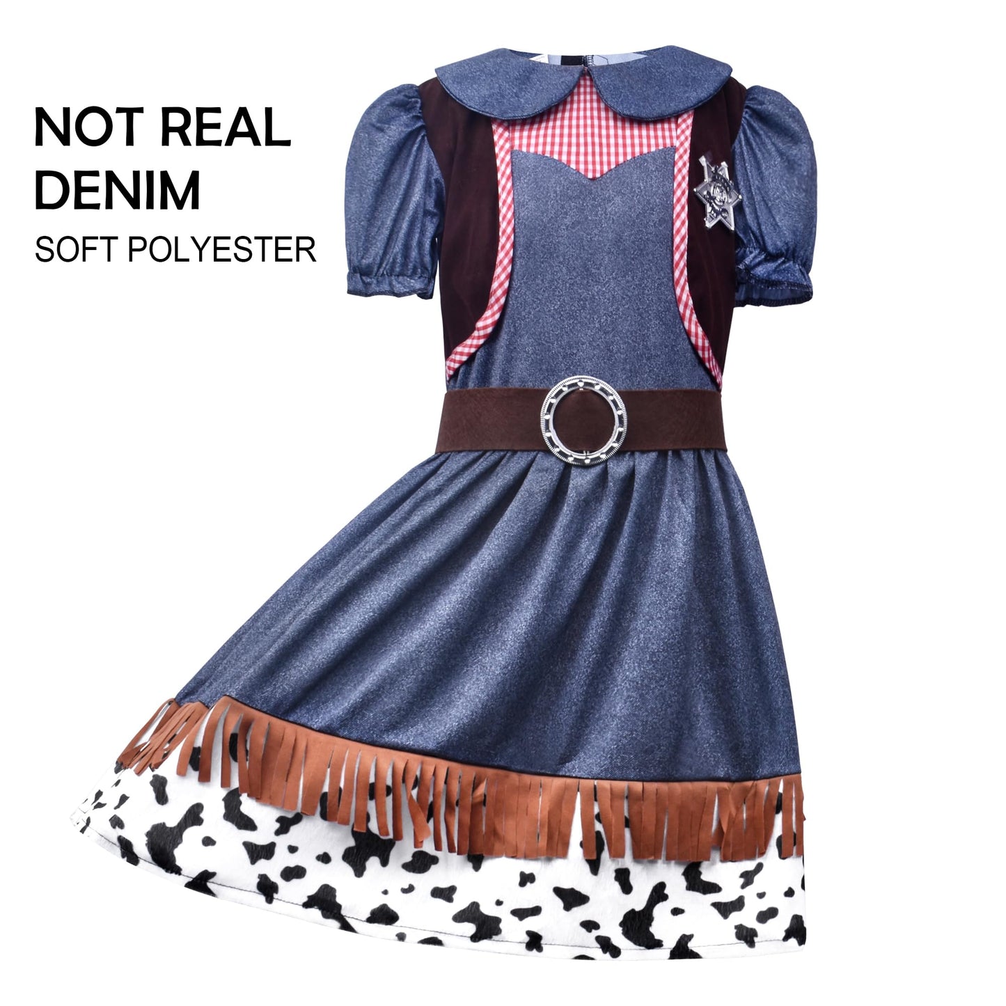ZZIHAN Kids Cowgirl Costume Dress Outfits for Girls Role Play Cowboy Cowgirl Hat Bandanas Belt Sunglasses Dress up Accessories for Toddlers Girls Birthday Party Halloween Christmas Cosplay Gift 3-5T