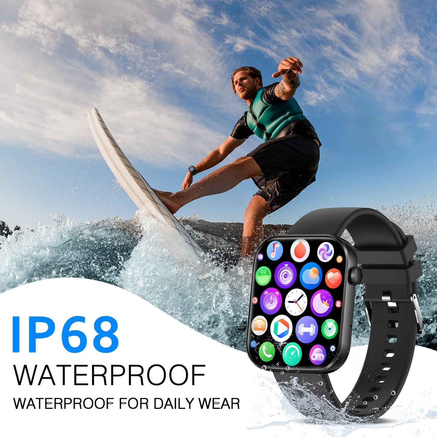 LOJUSIMEH Smart Watch(Answer/Make Call), 1.96" Smart Watch for Men Women IP68 Waterproof, Smartwatch for Android iOS with 100+ Sport Modes, Fitness Tracker, Heart Rate Sleep Monitor, AI Voice
