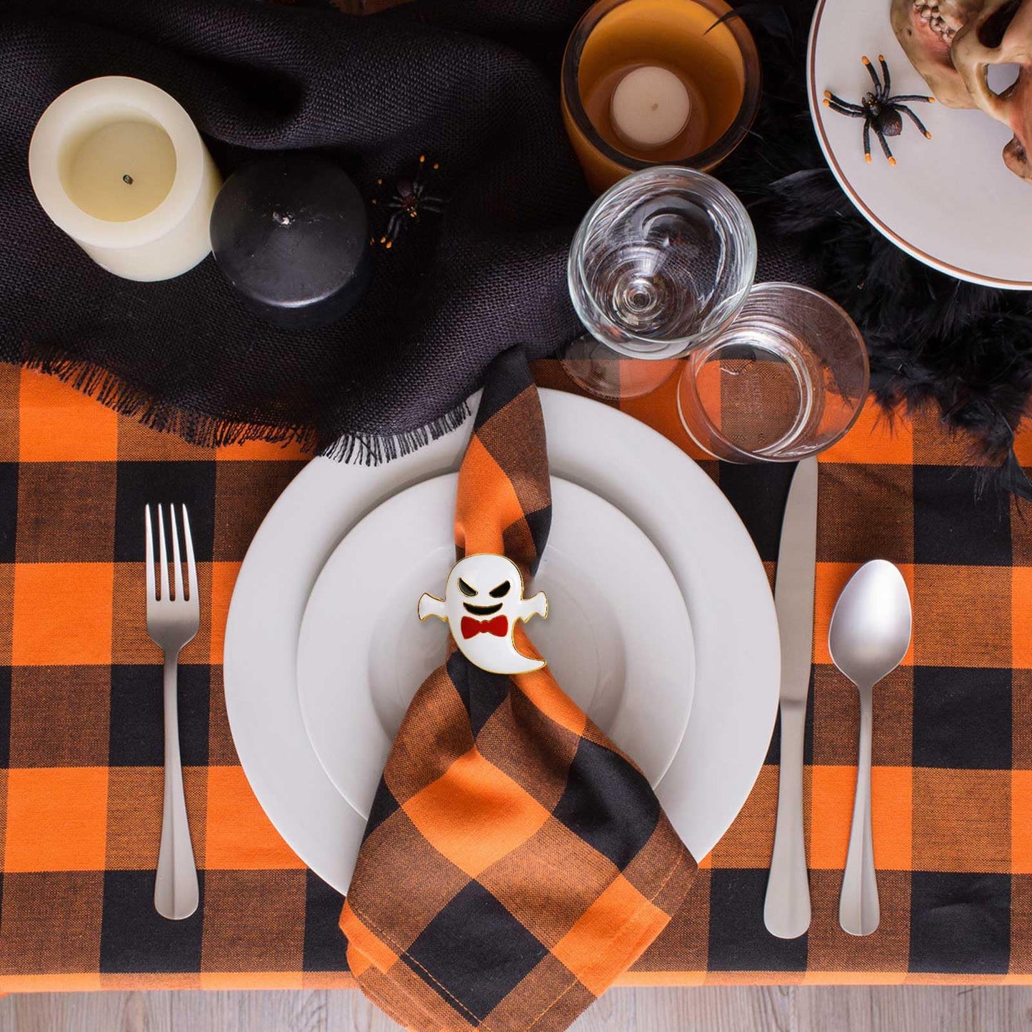 wonlex Halloween Napkin Rings Set of 6, White Ghost Napkin Buckle Holder for Thanksgiving Holiday Patty Table Decor (Elf)