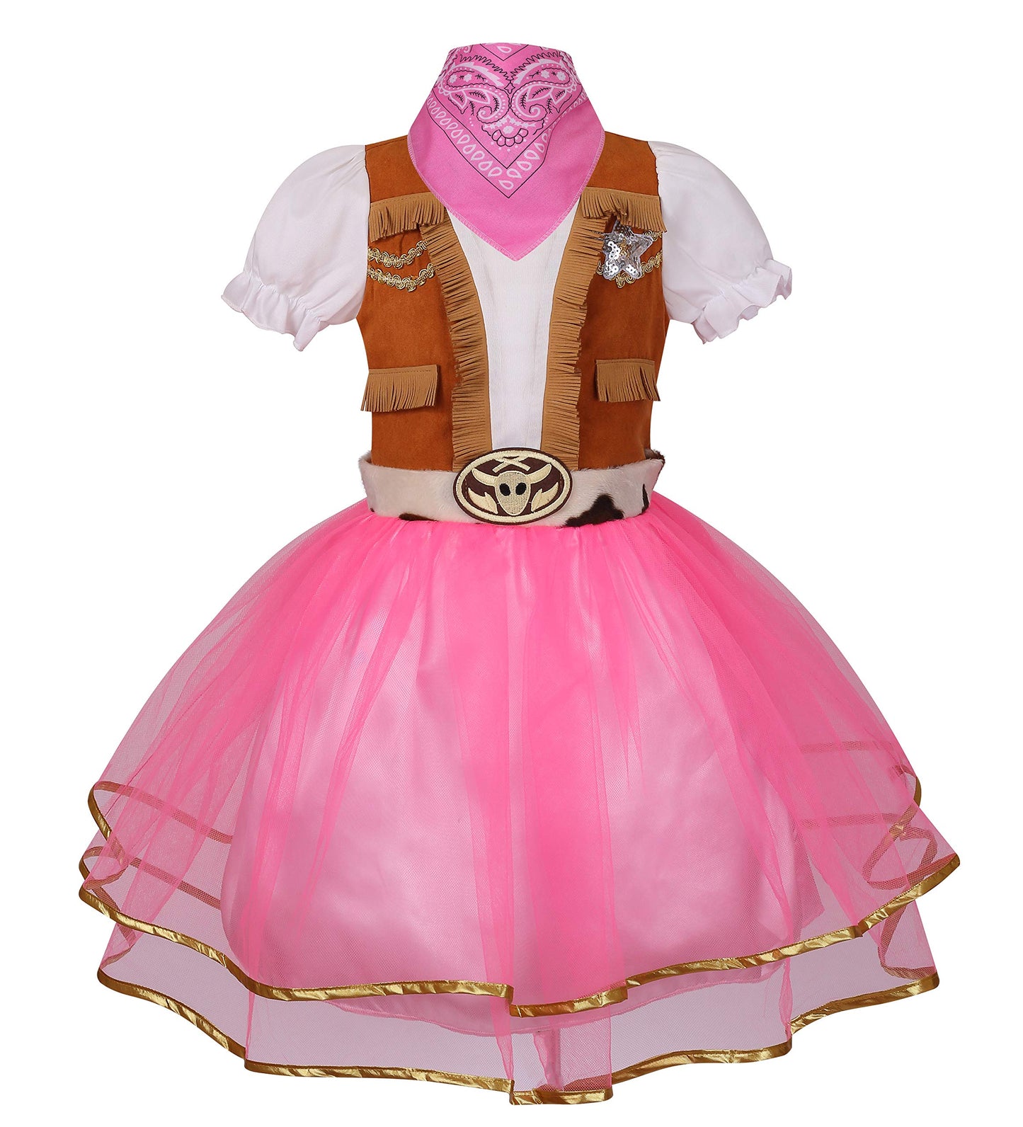 yolsun Cowgirl Costume for Girls Western Cowgirl Outfit with Hat and Bandanna Halloween Theme Party and Role Play (3-4 Years, Pink)