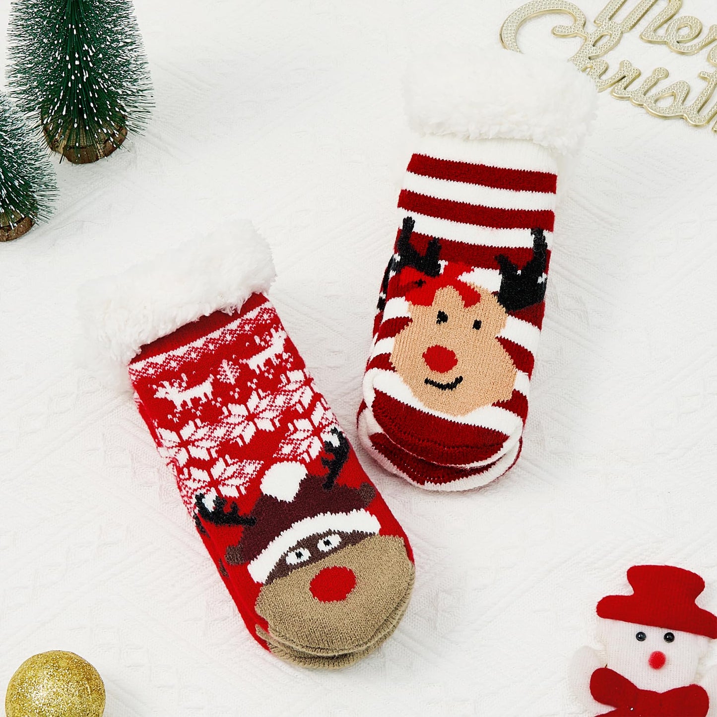 Zando Kids Christmas Socks Baby Fuzzy Slipper Socks for Toddler Girls Boys Winter Santa Claus Red 3-6 Years