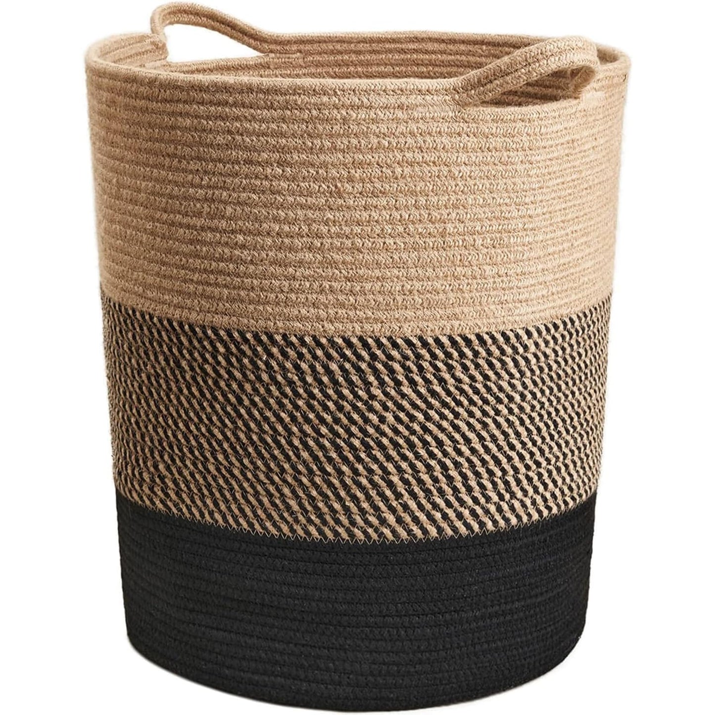 INDRESSME Laundry Basket Large Laundry Hamper, Woven Baskets for Storage, 17.8" x 15.8" x 13.8", Wicker Laundry Basket for Living Room, Dirty Clothes Basket, Baby Hamper for Nursery, Black & Jute