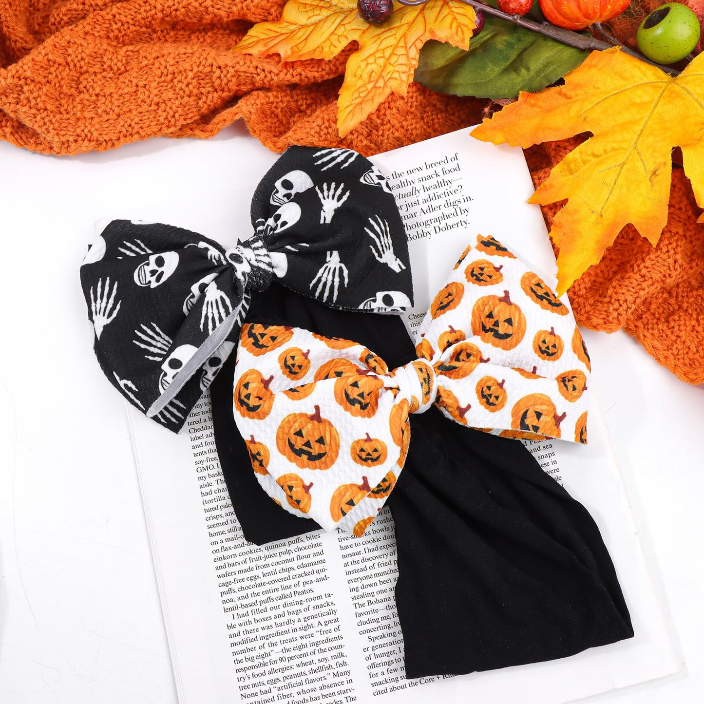 YanJie 6'' 2PCS Halloween Hair Bows Baby Girls Headbands Pumpkin Accessories Black Ghost Baby Bows Newborn Bows Nylon Hair Bows Toddler Headband