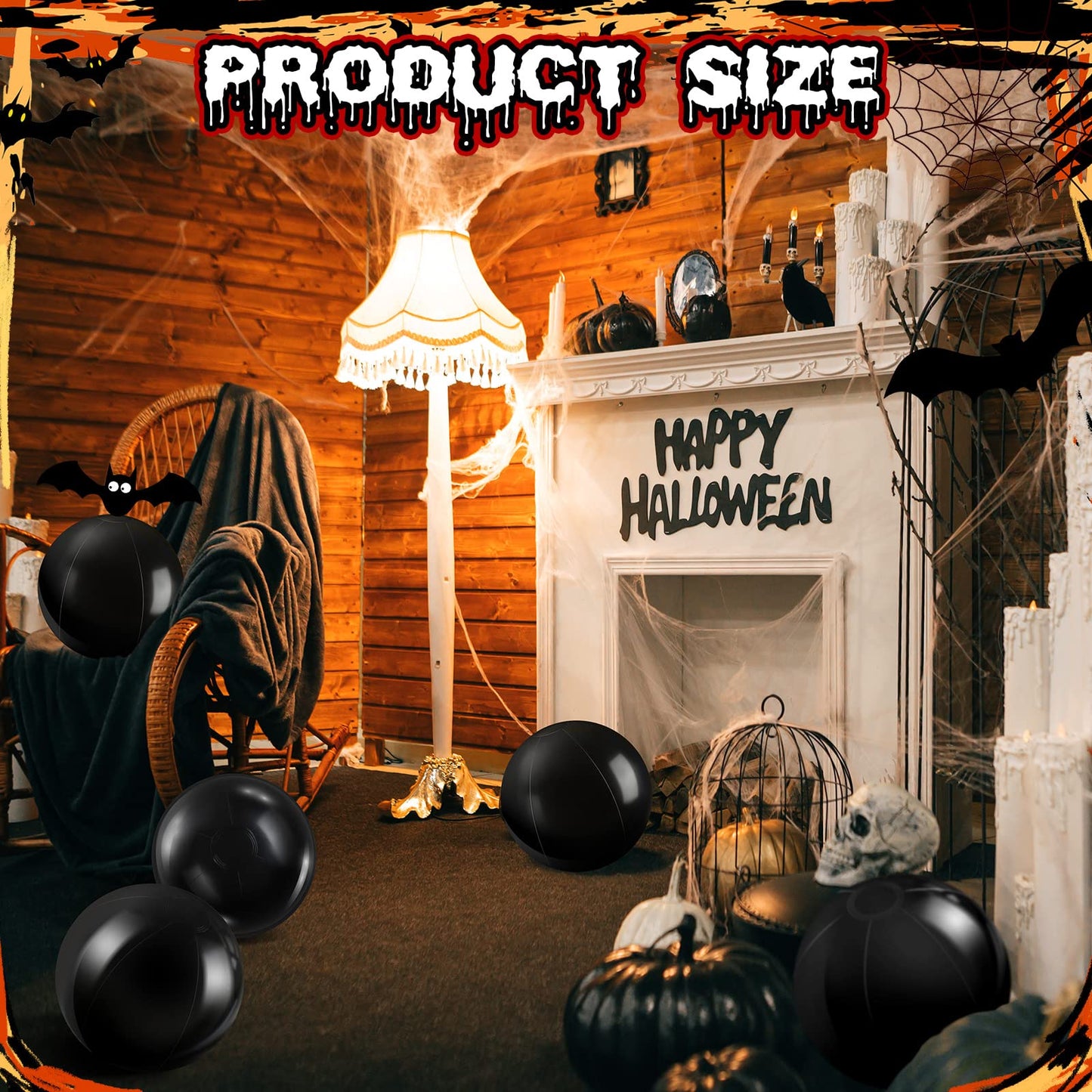 Yinder 24 Pieces Black Inflatable Ball 6 Inches Halloween Pool Floating Ball Halloween Party DIY Gothic Decorations for Holidays Water Games Party Supplies