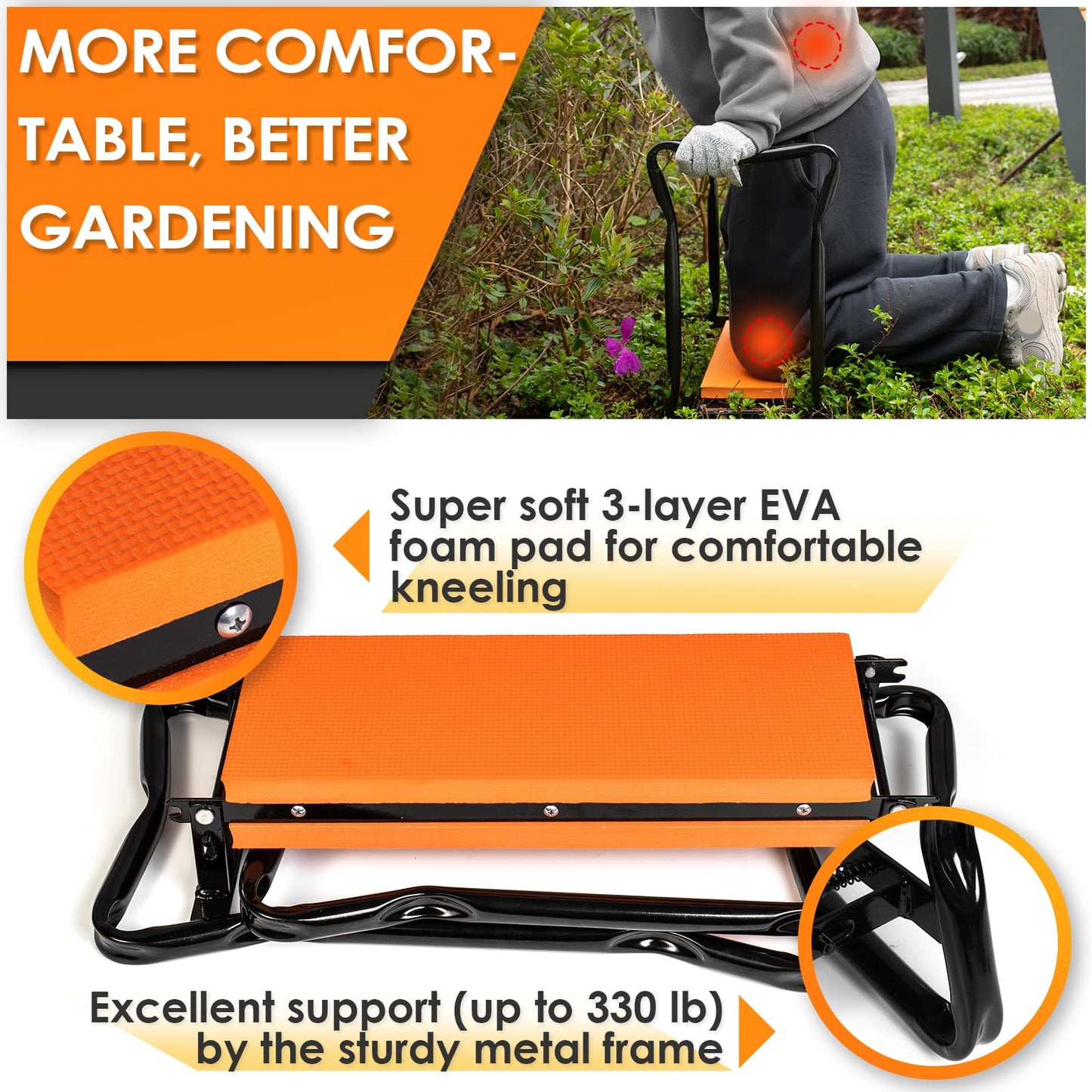LANNIU Garden Kneeler and Seat, Foldable Garden Stool, Heavy Duty Garden Chair for Kneeling and Sitting, Gardening Gifts for Women, Grandparents, Seniors, Mom & Dad