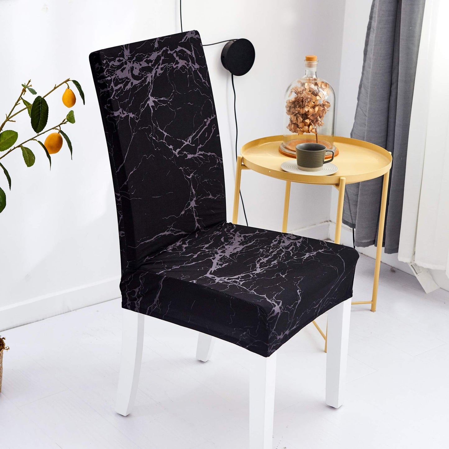 Yiaizhuo Chair Covers for Dining Room Set of 6 Pack Black Marble Slipcovers High Back Chairs Cover Stretch Spandex Slipcover for Wedding Party Restaurant