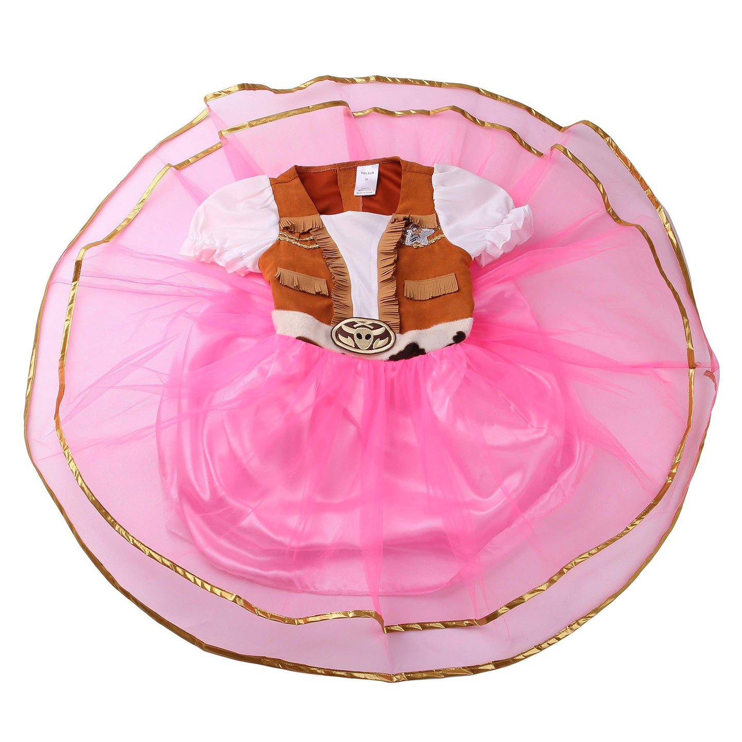 yolsun Cowgirl Costume for Girls Western Cowgirl Outfit with Hat and Bandanna Halloween Theme Party and Role Play (3-4 Years, Pink)