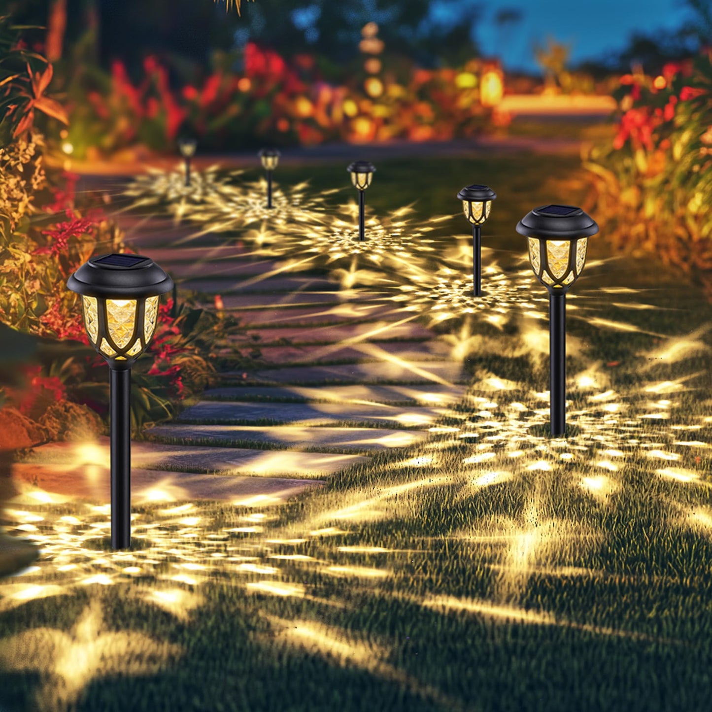 Lomotech Super Bright Solar Pathway Lights - 8 Pack Color Changing Solar Lights Outdoor Waterproof, Solar Garden Lights with Glass Design for Patio Lawn Yard Walkway Driveway (White to Warm White)