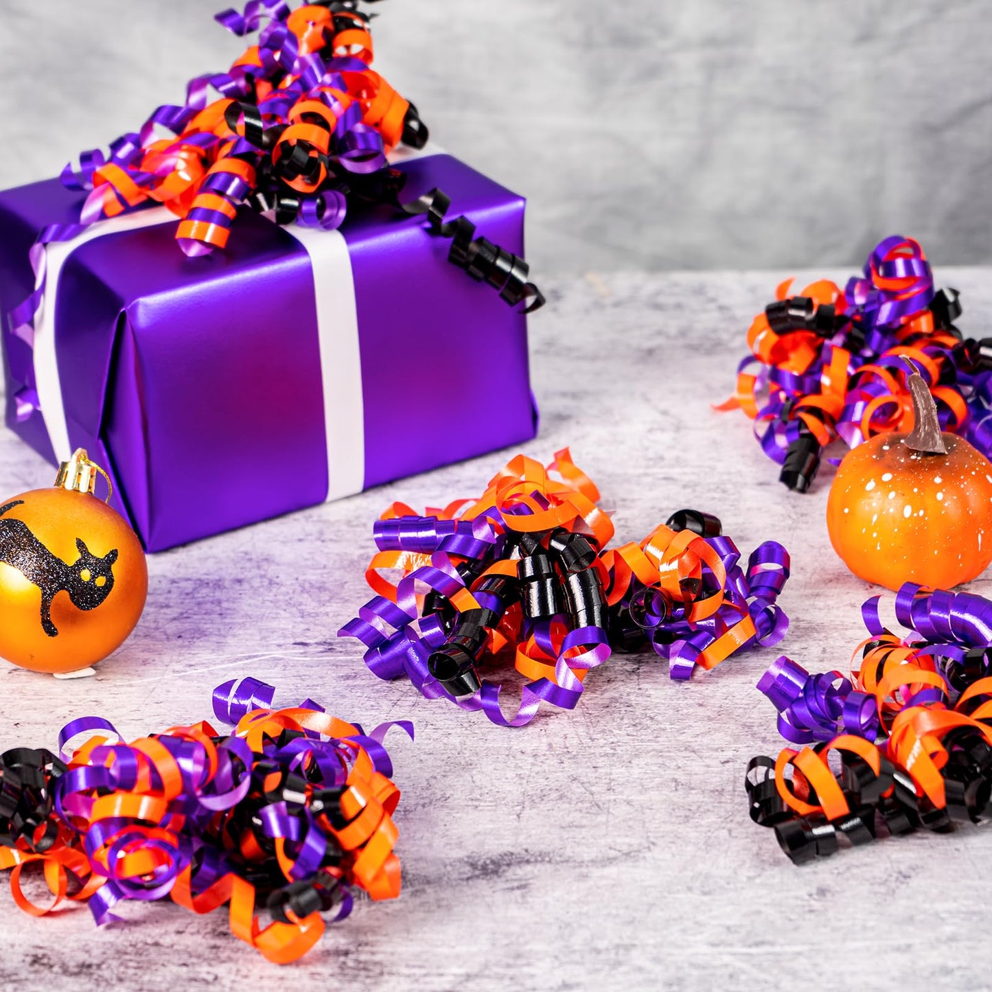 WRAPAHOLIC 12-Count Halloween Self-Adhesive Curly Bows Gift Wrap Accessory - Purple/Blac/Orange Curly Bows, Perfect for Halloween, Christmas, Birthday, Party Favors Decorations