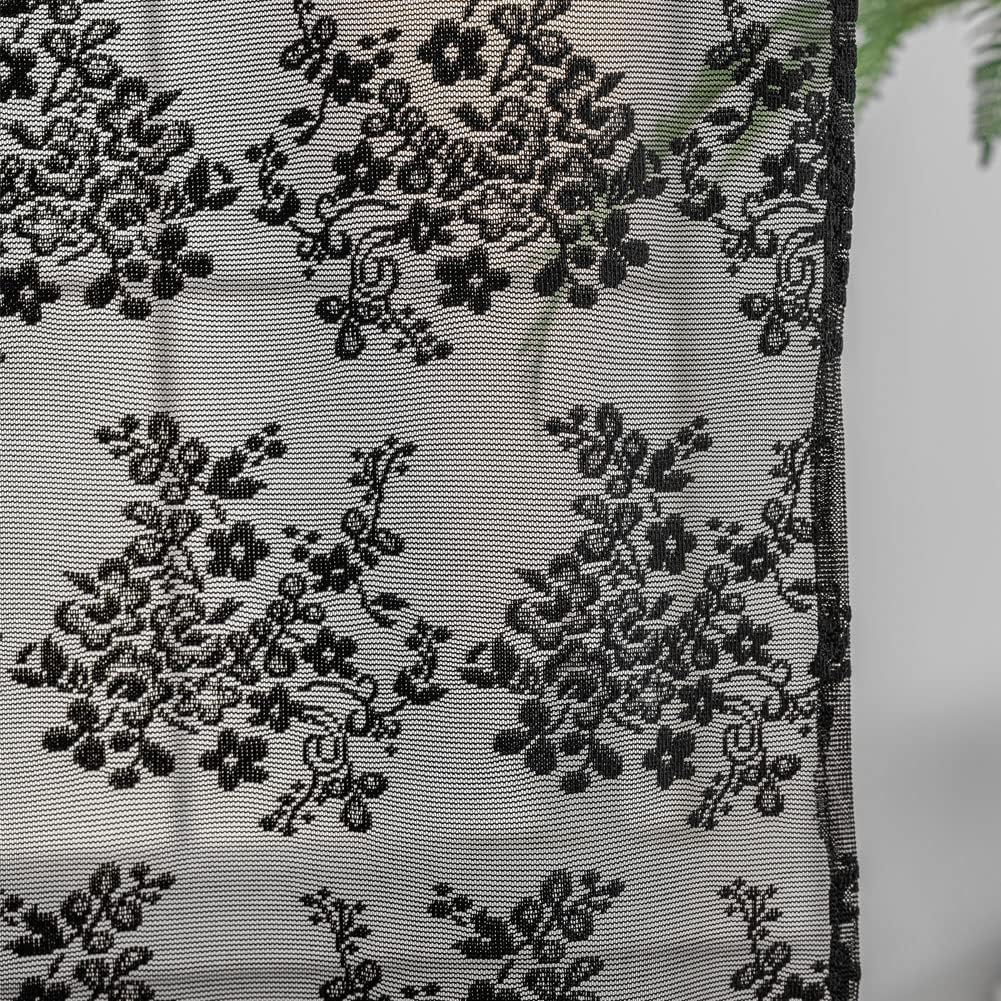 YJ YANJUN Halloween Kitchen Curtains 30 Inch Length 2 Panels Floral Goth Lace Cafe Curtains for Bathroom Laundry Room Basement Kitchen Small Window Gothic Lace Window Toppers 26 W x 30 L Black