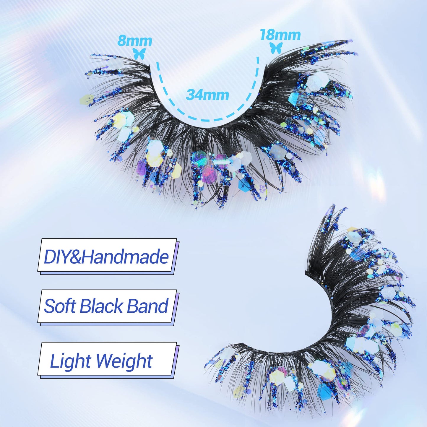 Zegaine Glitter Colored False Eyelashes Wispy 5 Pairs Dramatic Cat Eye Festival Lashes Pack 5 Styles