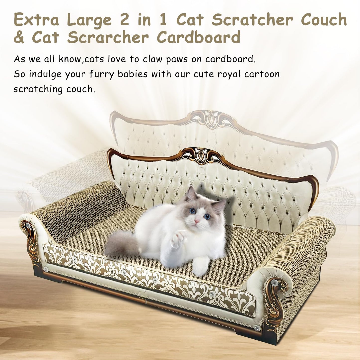 INRLKIT Luxury Cardboard Cat Scratcher Sofa Bed, Couch Shaped Scratching Board, Scratch Lounge with Catnip, Scratcher for Indoor Cats Large Grey