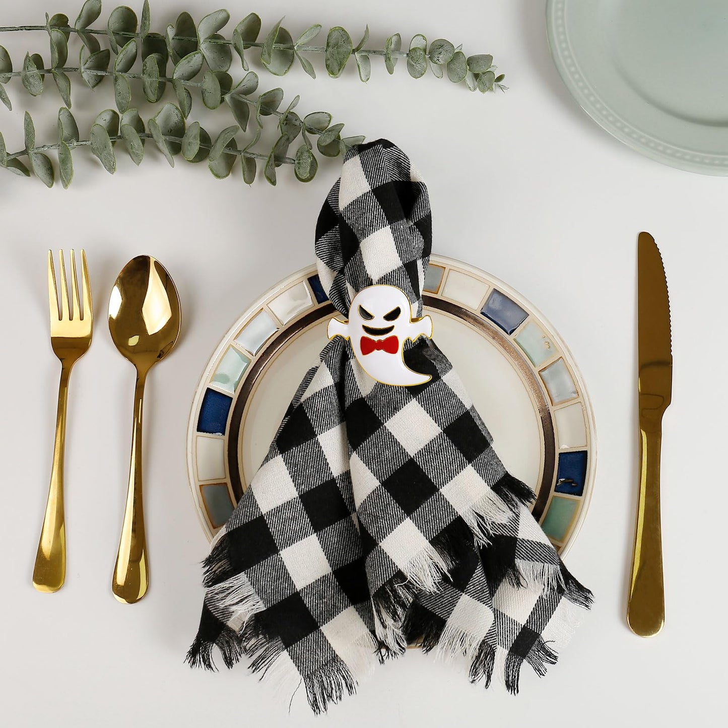 wonlex Halloween Napkin Rings Set of 6, White Ghost Napkin Buckle Holder for Thanksgiving Holiday Patty Table Decor (Elf)