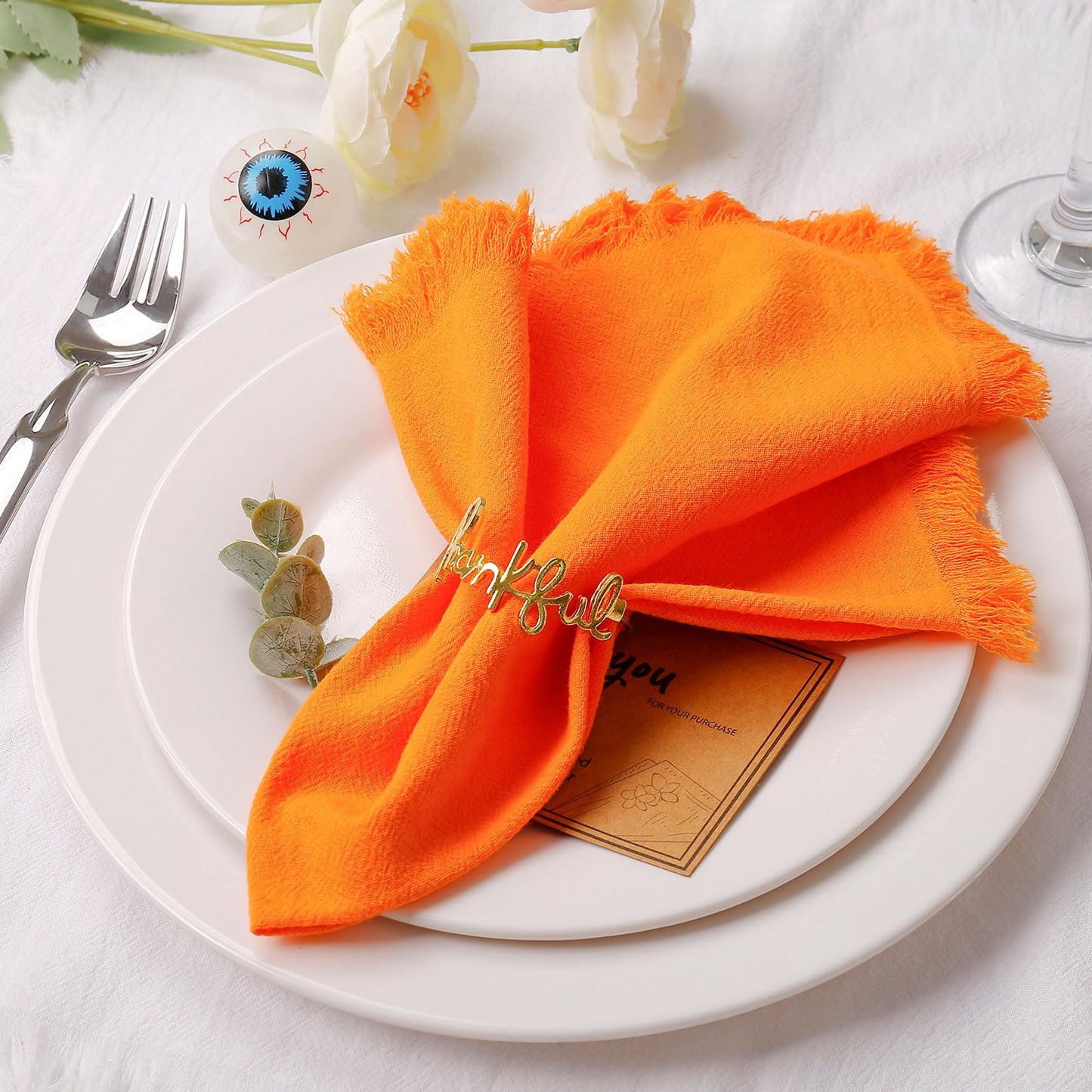 Wonlex Washable Halloween Napkins Cloth Bulk, Reusable Absorbent Soft Napkins Set of 8 with Elegant Fringe for Dinner, Weddings Decorations, Family Event Parties(8 Pack,Orange)