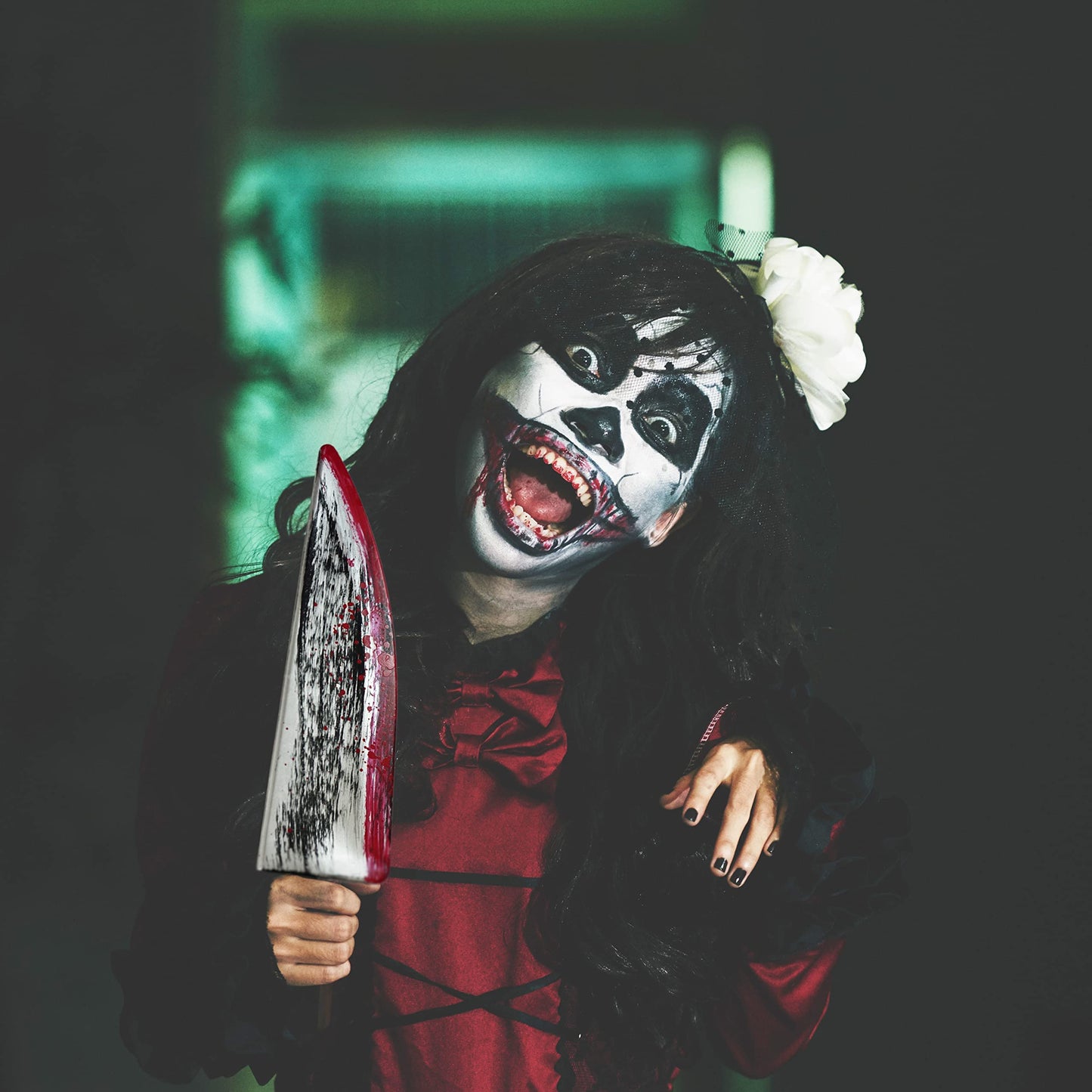 4E's Novelty 16 Inch Large Fake Knife Prop, Plastic Halloween Prop Knife Toy for Costume Accessories Such As Scary Clown, for Kids & Adults