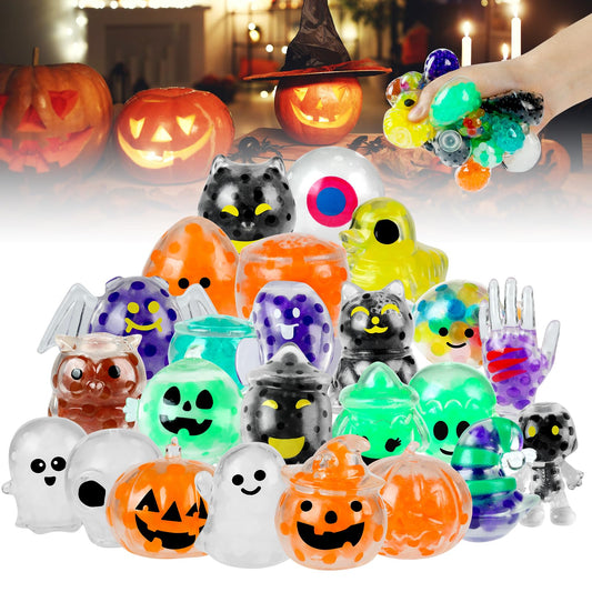 24Packs Halloween Stress Balls,Squishy Balls,Squishy Squeeze Balls Bulk Fidget Toys for Adults,Stress Relief Balls, Party Favors