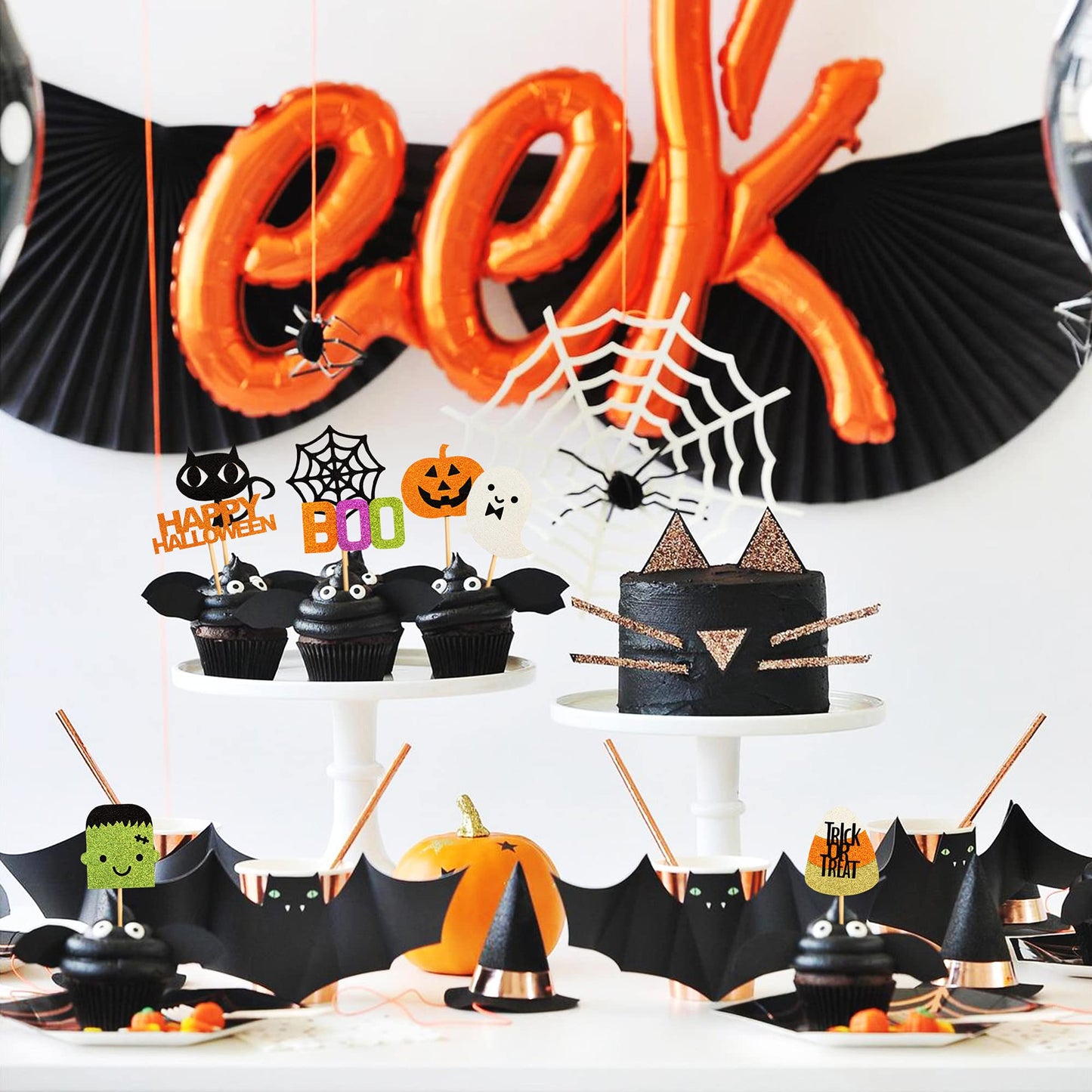 32 pcs Halloween Ghost Boo Glitter Cupcake Toppers Ghost Boo 32 Pack Cupcake Topper muffin for Halloween, Birthday Decoration Party Supply(Frankenstein)