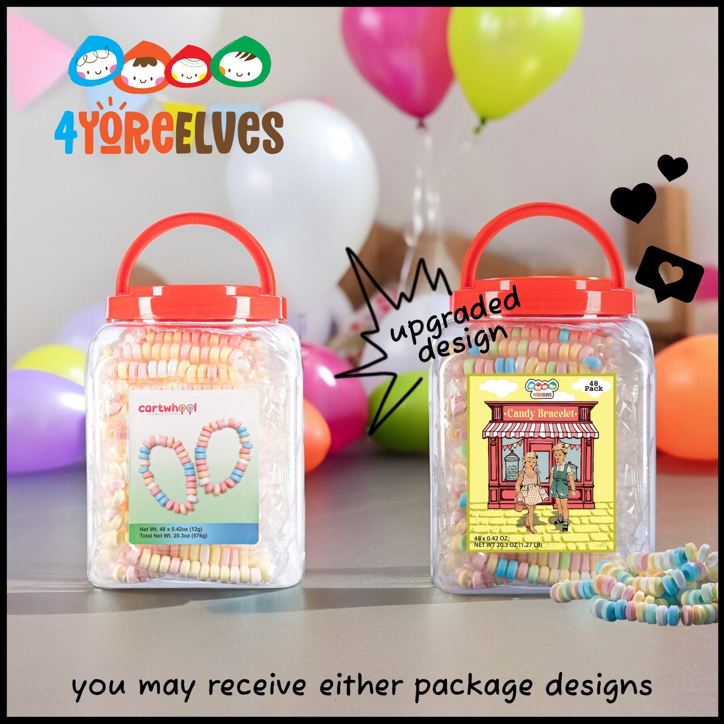 48 Candy Bracelets Individually Wrapped, Bracelet Candy Jewelry, Pastel Candy for Buffet, Goody Bag Stuffers, Barbie Party Favor for Kids, (Pack of 48x0.42oz/11.9g) by 4YoreElves