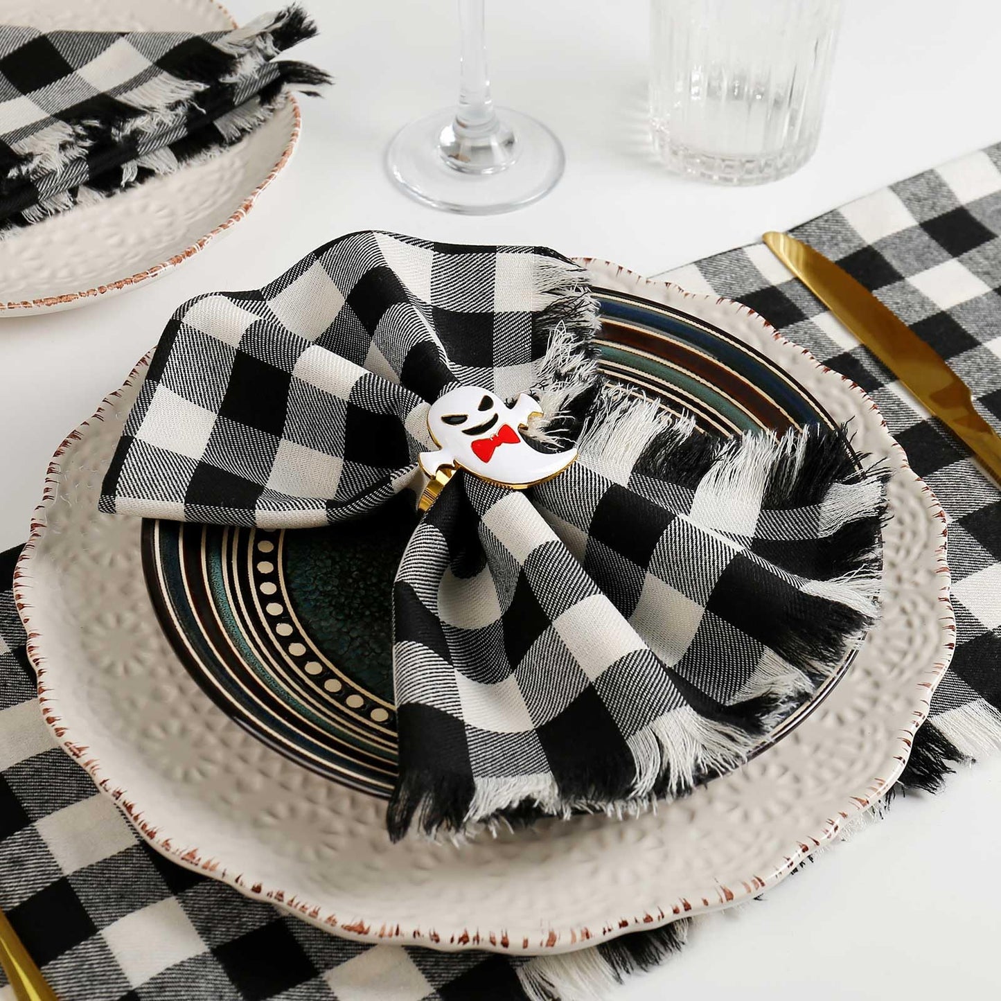wonlex Halloween Napkin Rings Set of 6, White Ghost Napkin Buckle Holder for Thanksgiving Holiday Patty Table Decor (Elf)
