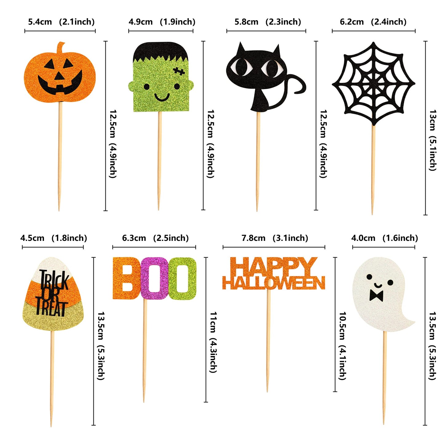 32 pcs Halloween Ghost Boo Glitter Cupcake Toppers Ghost Boo 32 Pack Cupcake Topper muffin for Halloween, Birthday Decoration Party Supply(Frankenstein)