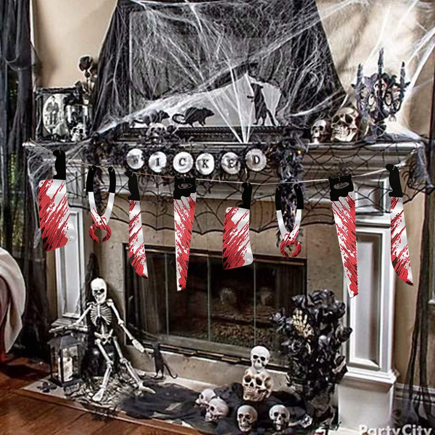 32PCS Bloody Garland Banner Props - Halloween Decorations & Zombie Vampire Party Supplies for Haunted House, Bar, Office, Home, Indoor/Outdoor Yard Decor & Weapons