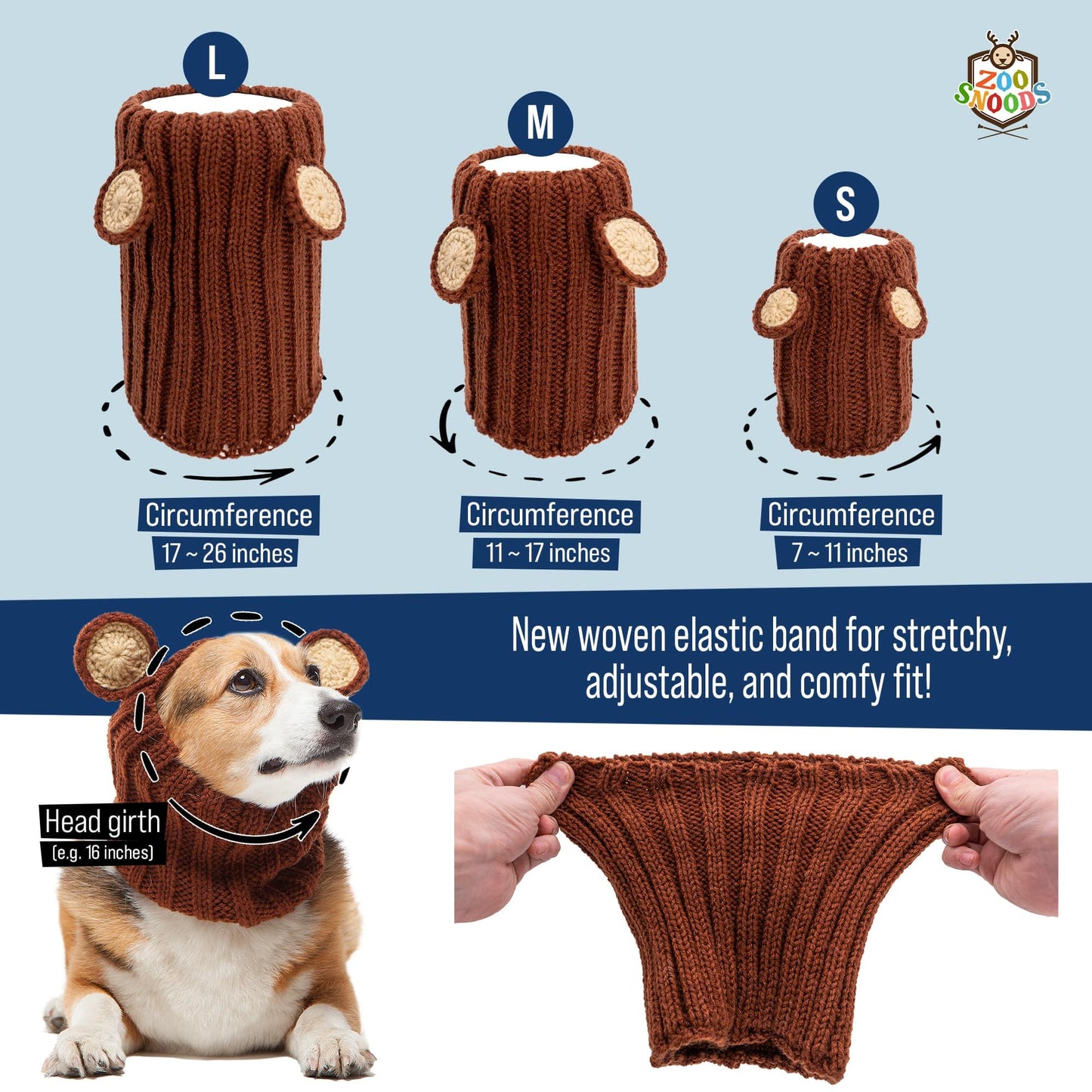 Zoo Snoods Rhino Costume - Knit Dog Snood Ear Wrap for Pets, Warm Neck Cover for Halloween and Winter (Medium)
