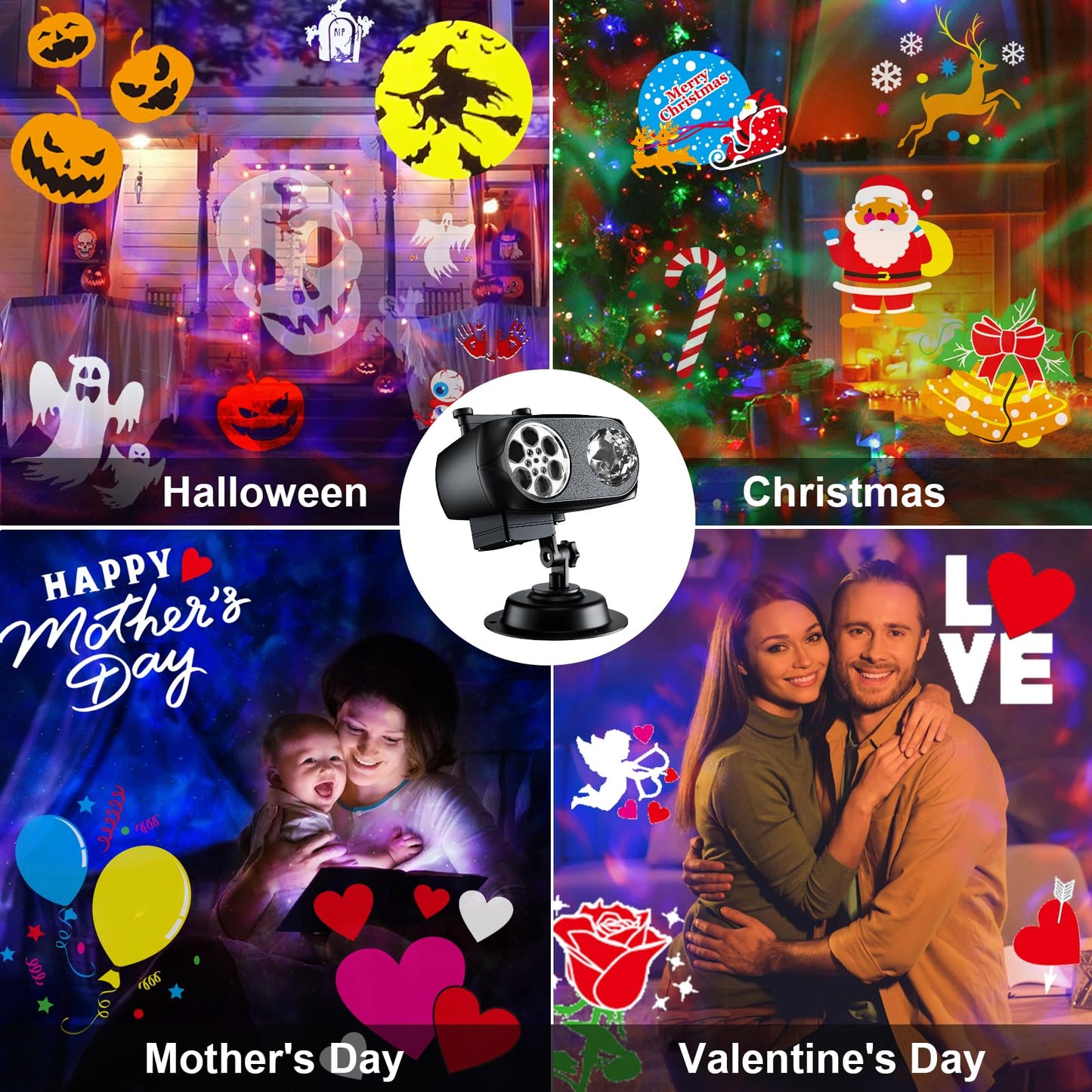 2025 Upgraded Brighter Halloween Decorations Projector Lights for Home, Display 8 Patterns at A Time (Ocean Wave & Patterns), 8 Themes Holiday Projector Halloween’ Day House Decoration Light Show
