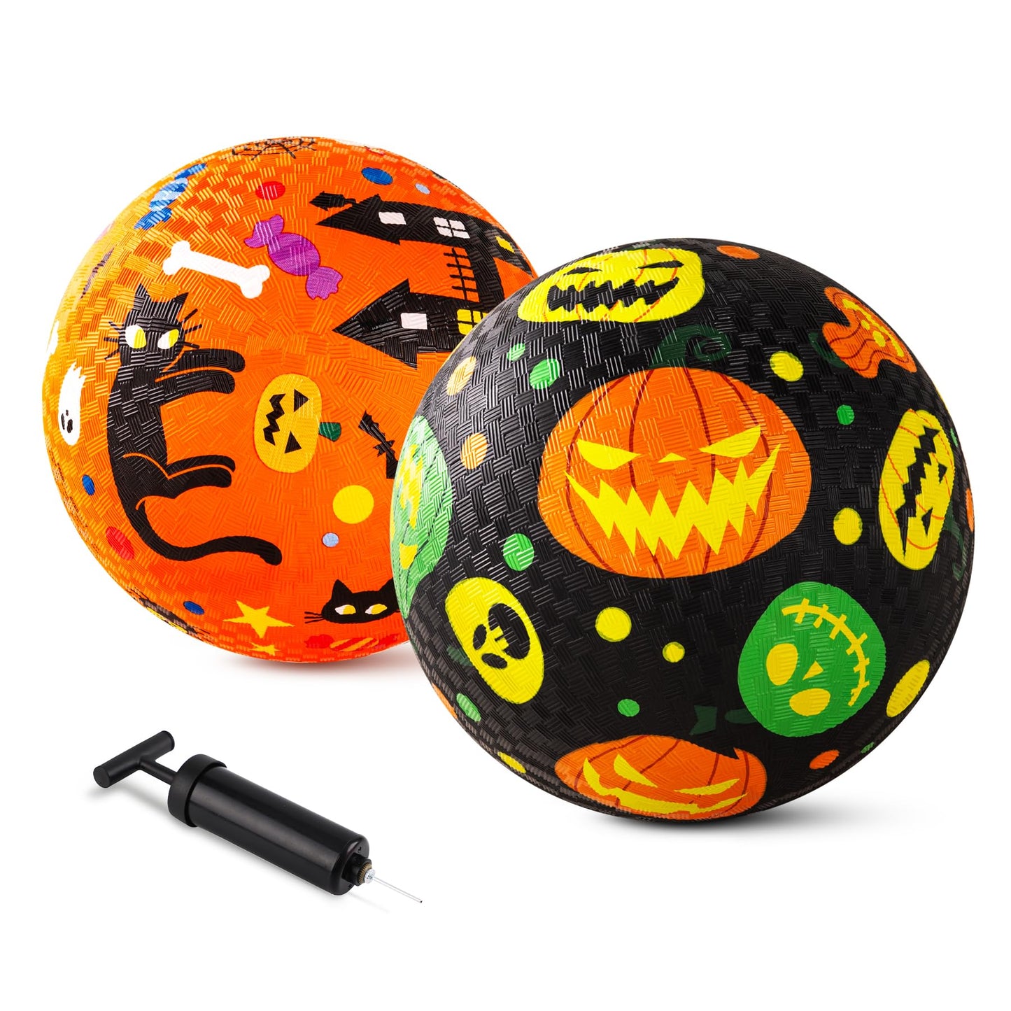 ZOOJOY Pack of 2 Cartoon Playground Balls, Halloween Balls for Toddler 3-12, 8.5" Rubber Ball Bouncy Kickball, Indoor & Outdoor Game Toys for Boys Girls with Pump