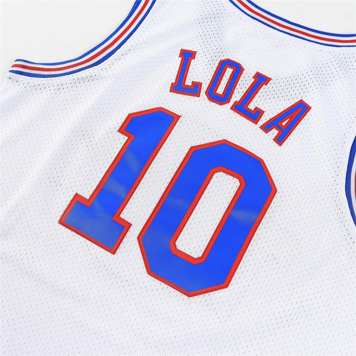 Lola #10 Bunny Space Mens Movie Jersey Looney Basketball Jersey Halloween Costumes Set with Bunny Head Hoop & Socks White M