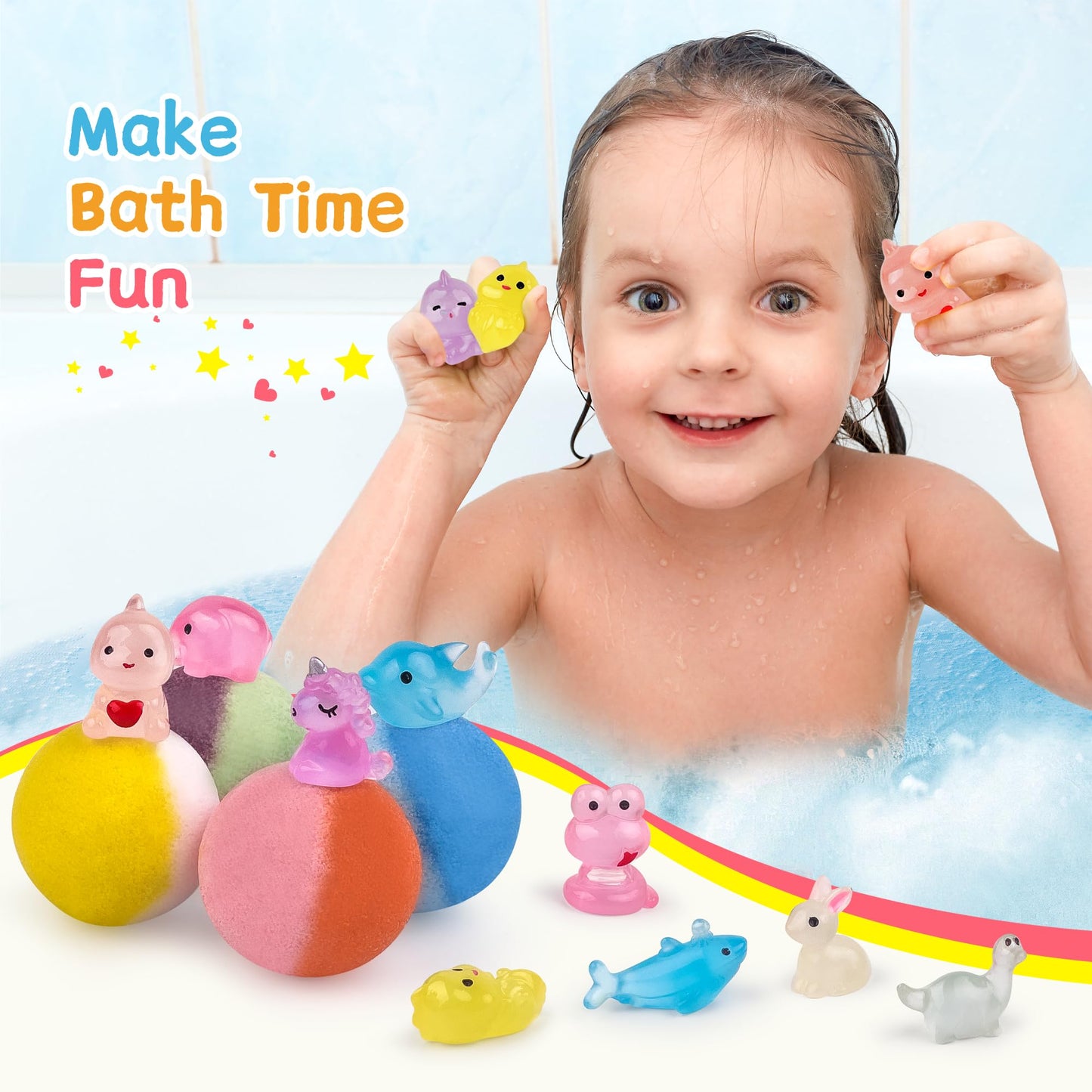 Yekery Bath Bombs for Kids with Toy Inside, 30 PCS Natrual and Organic Bubble Bath Bombs with Glow-in-The-Dark Surprise Inside, Perfect Handmade Birthday, Party, for Boys and Girls.