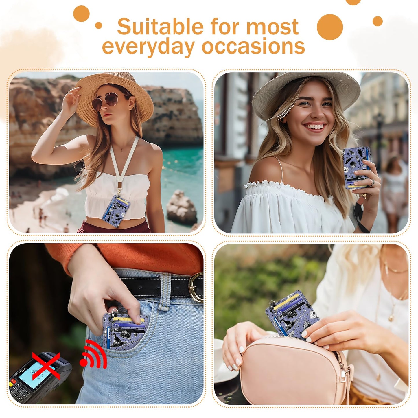 Yonlevres Credit Card Holder Slim Wallet, Magic Goth RFID Wallet Women Front Pocket Small Card Holder Travel Cute Funny Thin Card Case ID Window PU Leather RFID Blocking Card Organizer Gifts Girls
