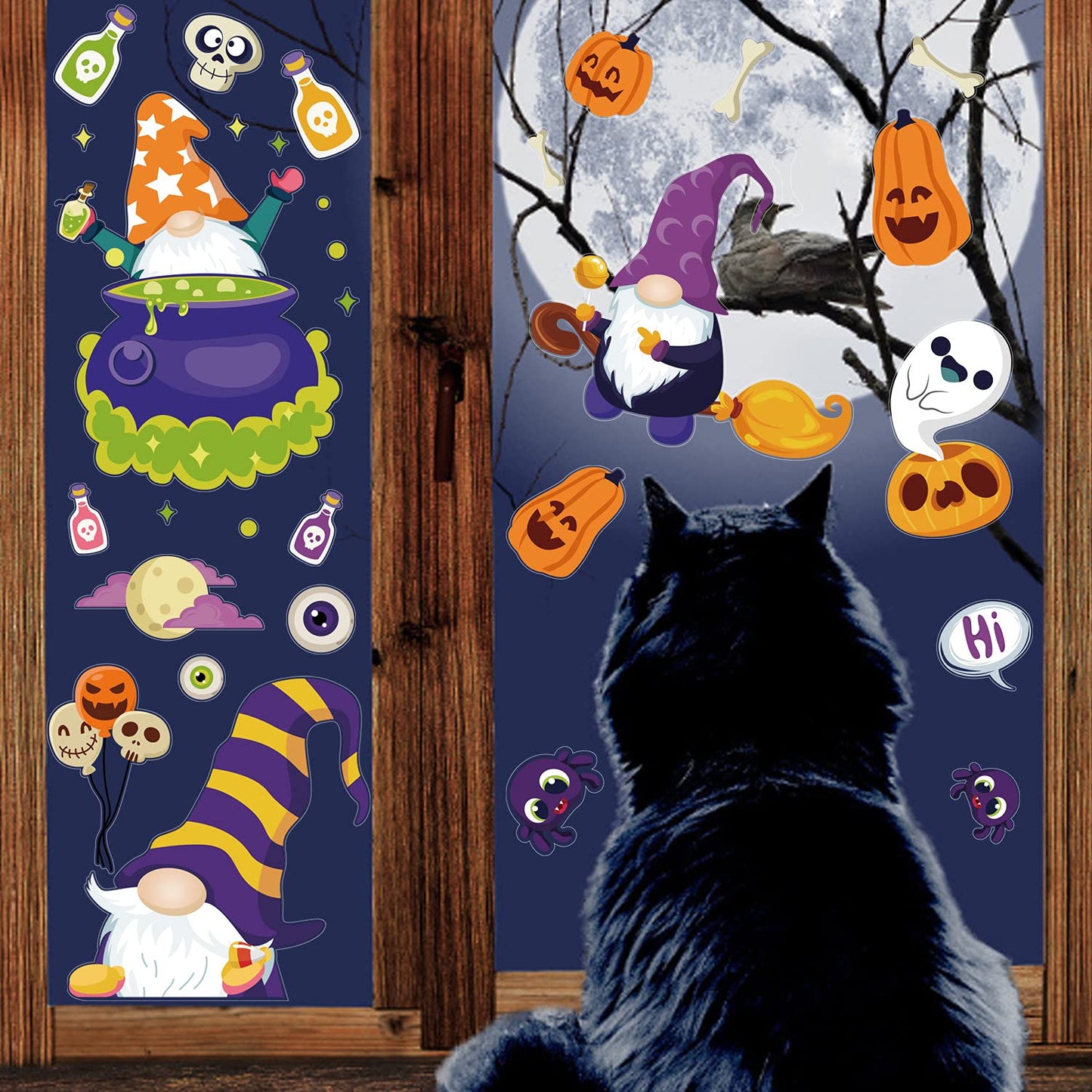 LOKIPA Halloween Gnome Window Clings Decals Decorations, 8 Sheets Window Stickers for Halloween Windows Glass Decorations