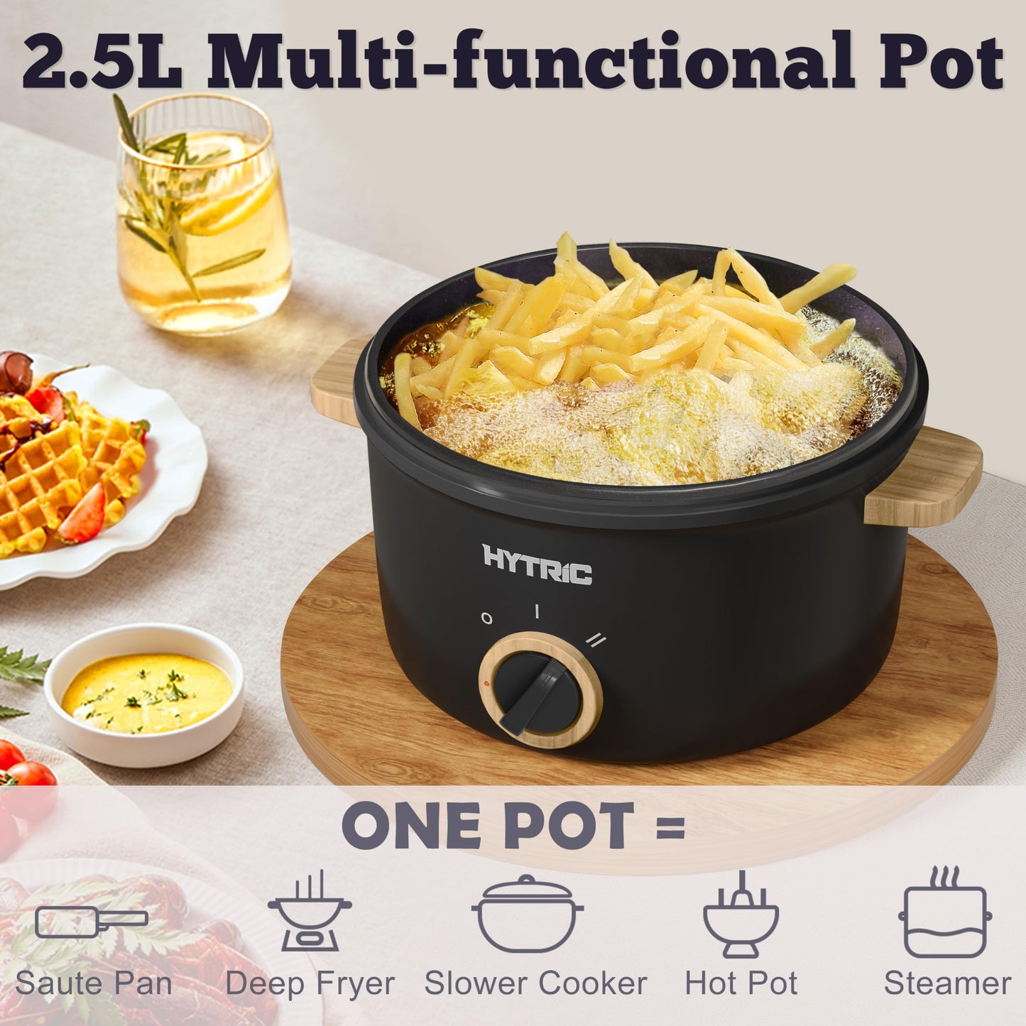 Hytric Hot Pot Electric, 2.5L Portable Electric Pot with Non-Stick Coating, Multi-functional Cooker for Stir Fry, Steak, Noodles, Soup, Portable Ramen Cooker for Dorm and Office, Black